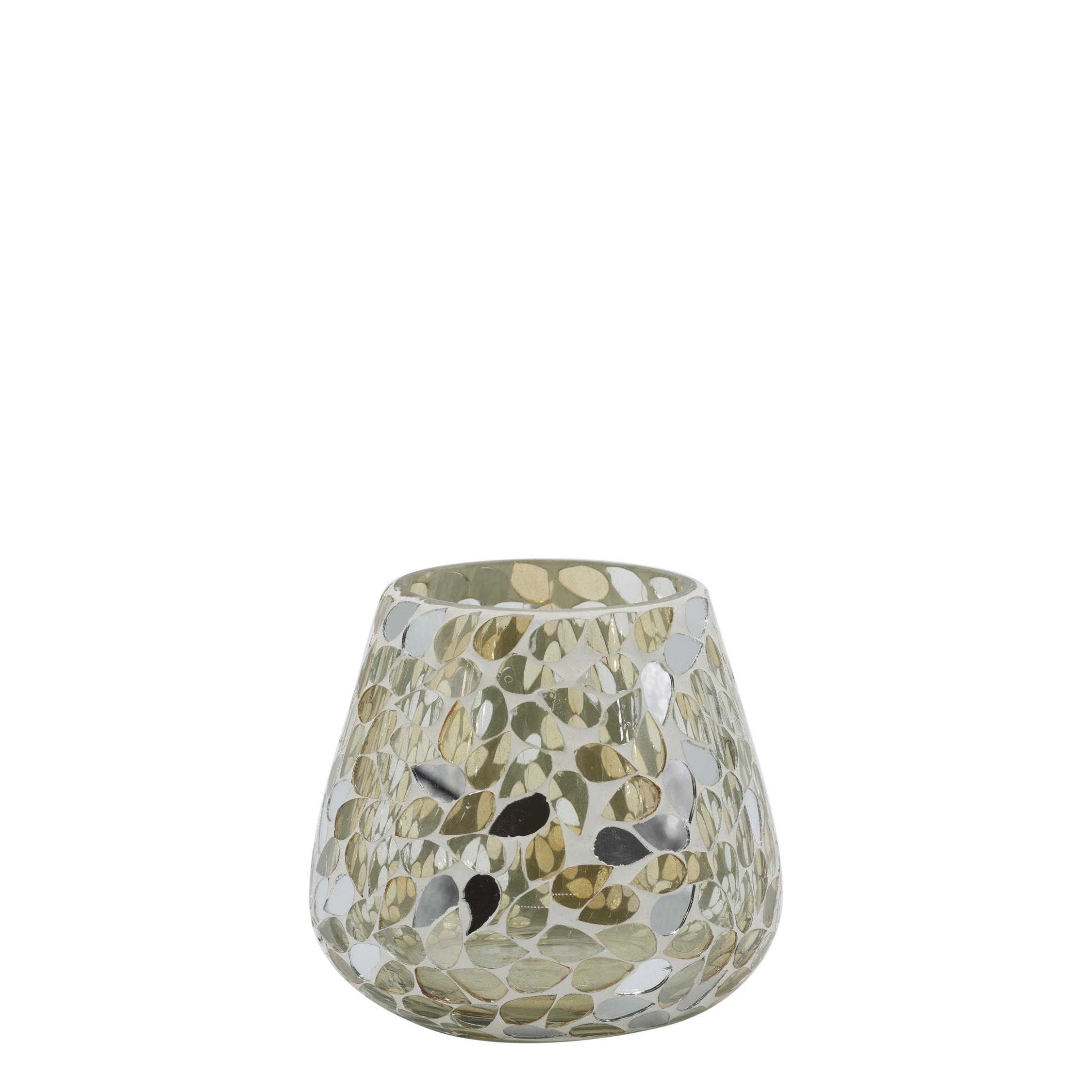 Windlicht Mosaik aus Glas, champagner, 12 cm hoch