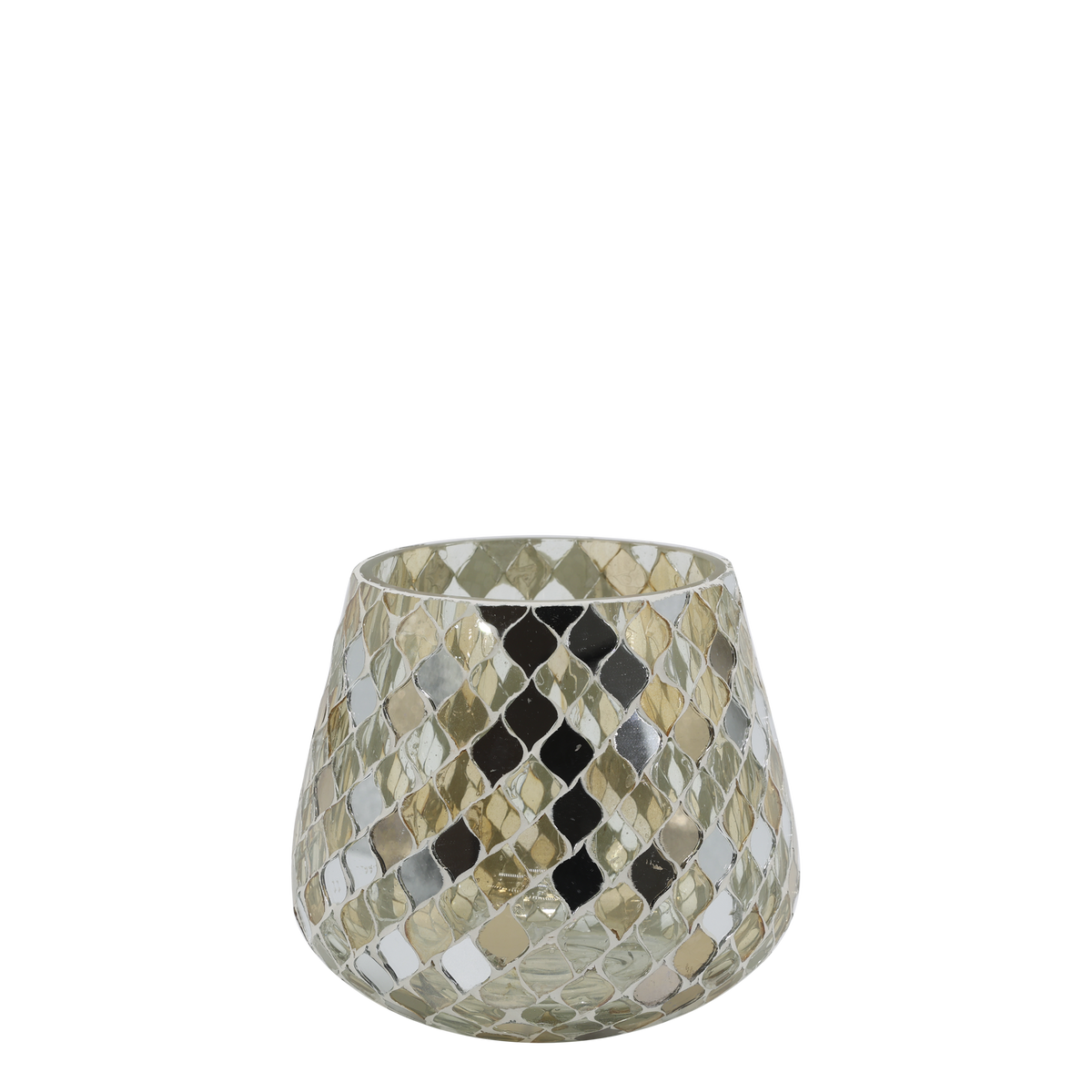 Windlicht Mosaik aus Glas, champagner, 13 cm hoch