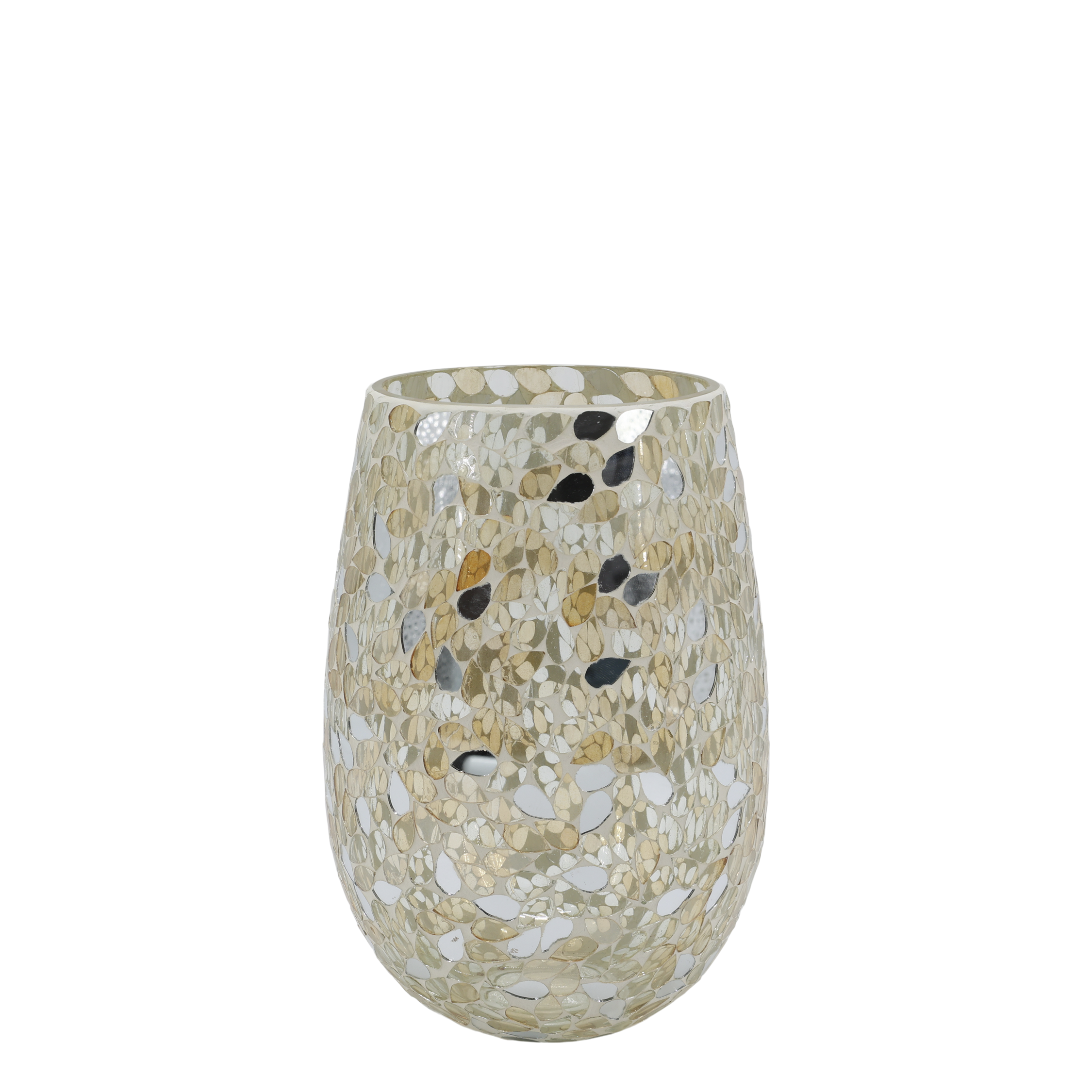 Windlicht Mosaik aus Glas, champagner, 23 cm hoch