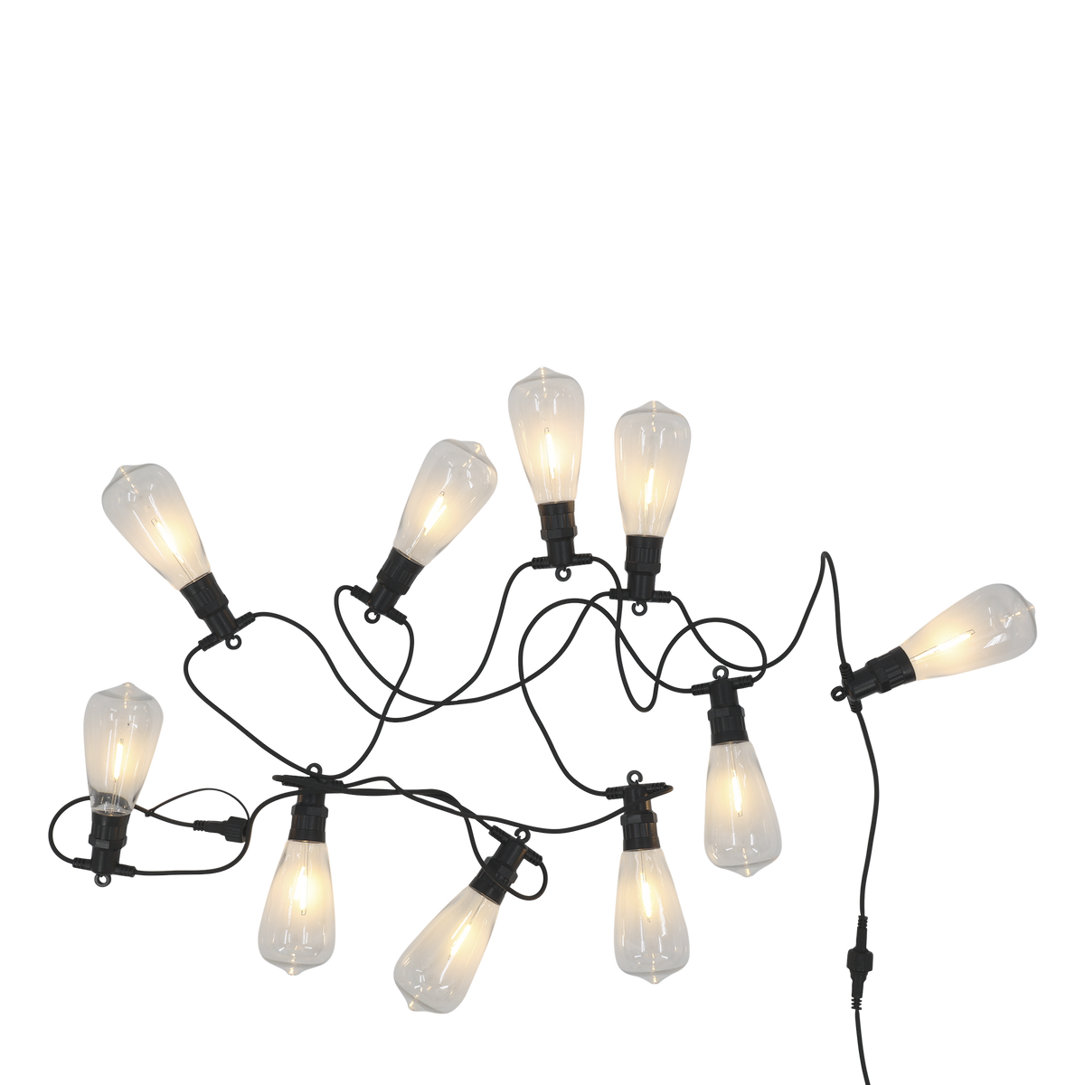 Glühbirnen Lichterkette mit 10 Birnen, 300 cm, schwarz
