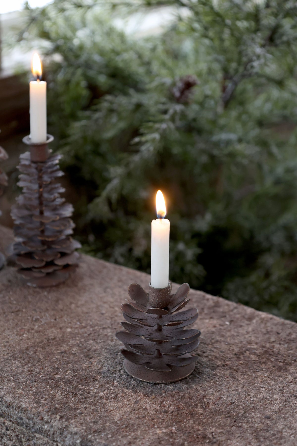 Kerzenständer Zapfen für Spitzkerzen, Eisen, Antique Mokka