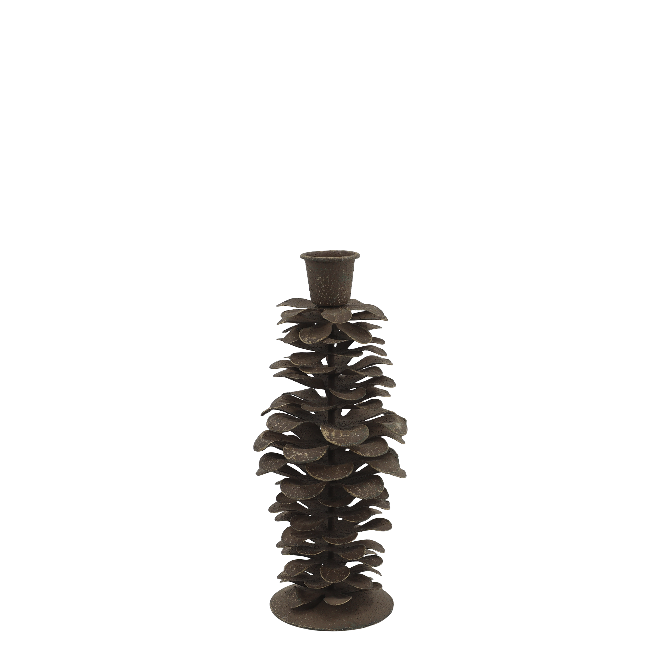 Kerzenständer Zapfen aus Eisen, 18 cm hoch, antique mokka