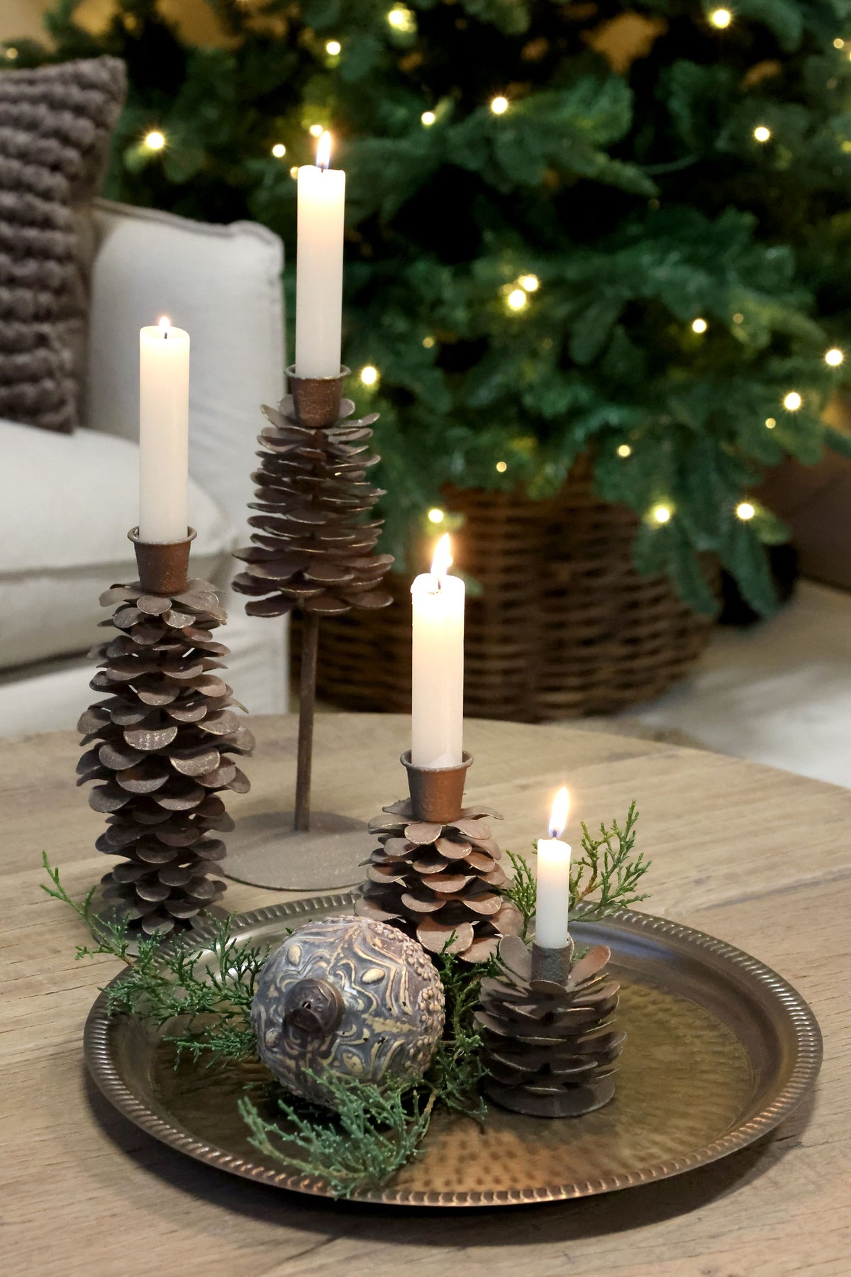 Kerzenständer Zapfen aus Eisen, 23 cm hoch, antique mokka