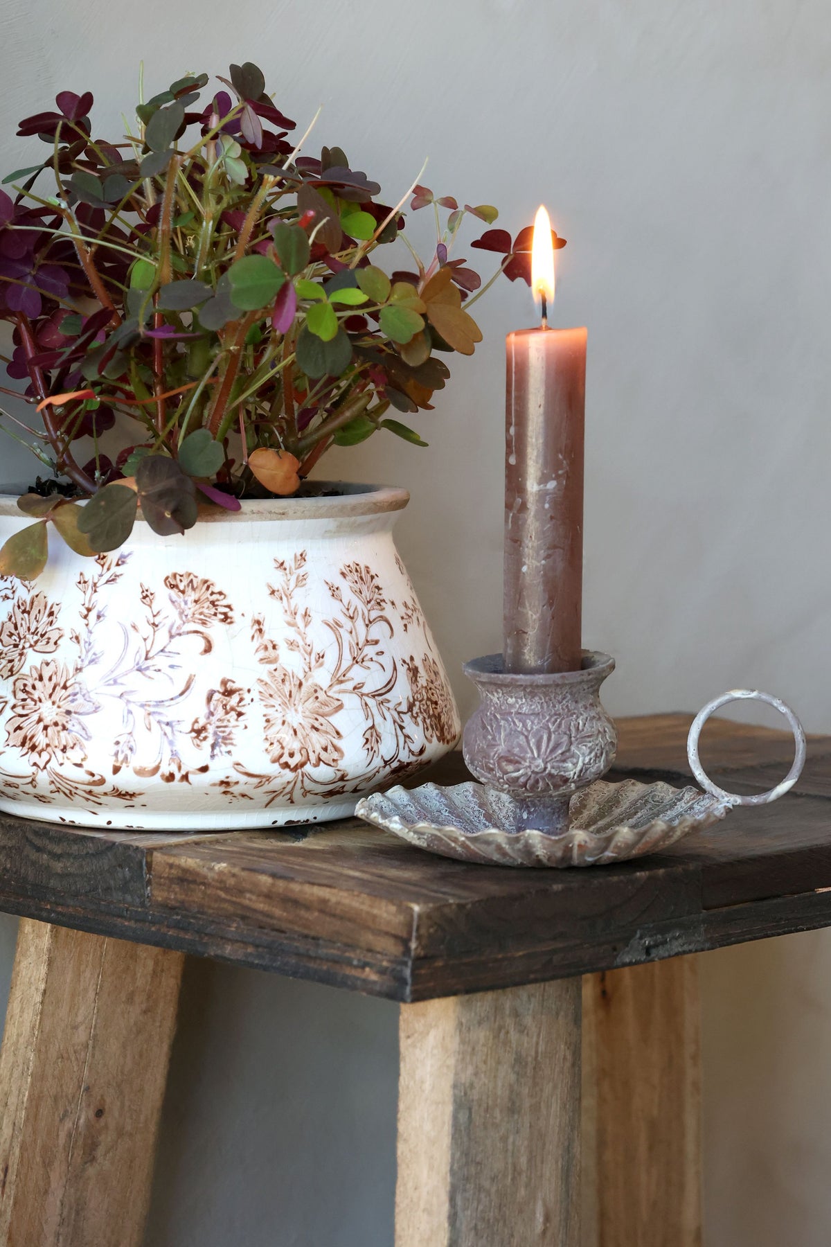 Kammerleuchter aus Eisen, antique mokka, für Stabkerzen