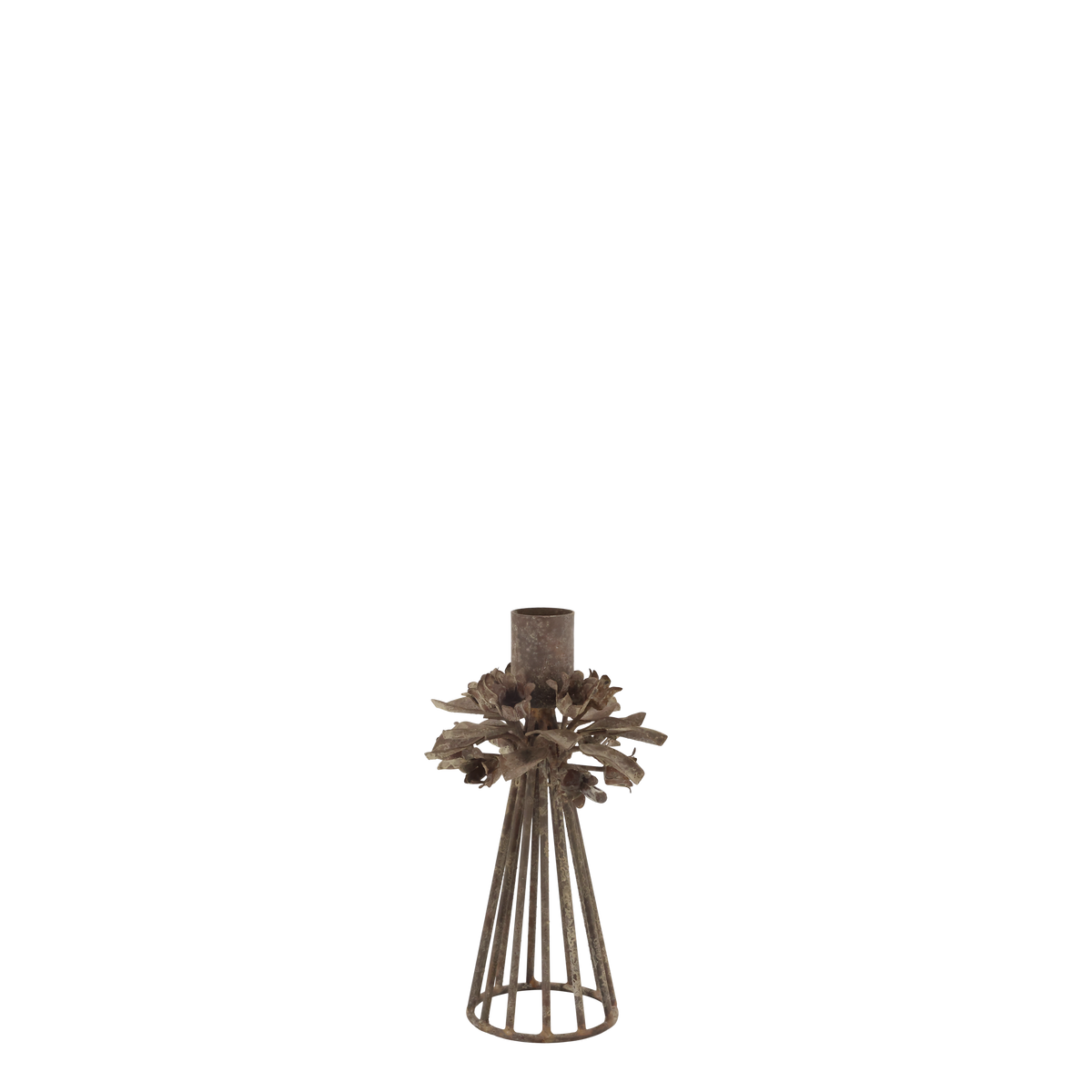 Kerzenständer mit Blumen-Dekor, Eisen, Antique Mokka, 16 cm