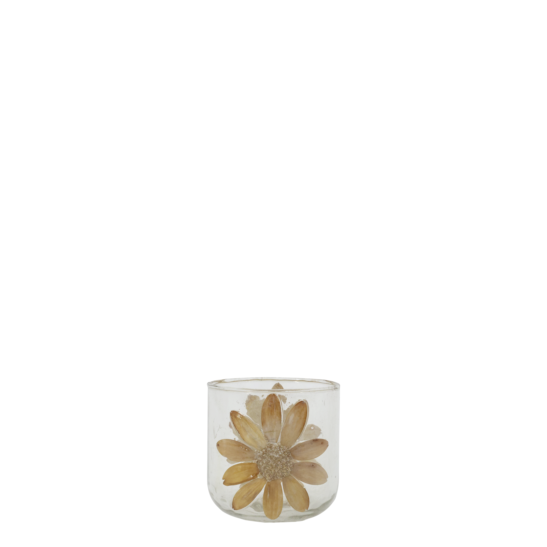 Windlicht Deko mit getrockneten Blumen, Glas 8 cm