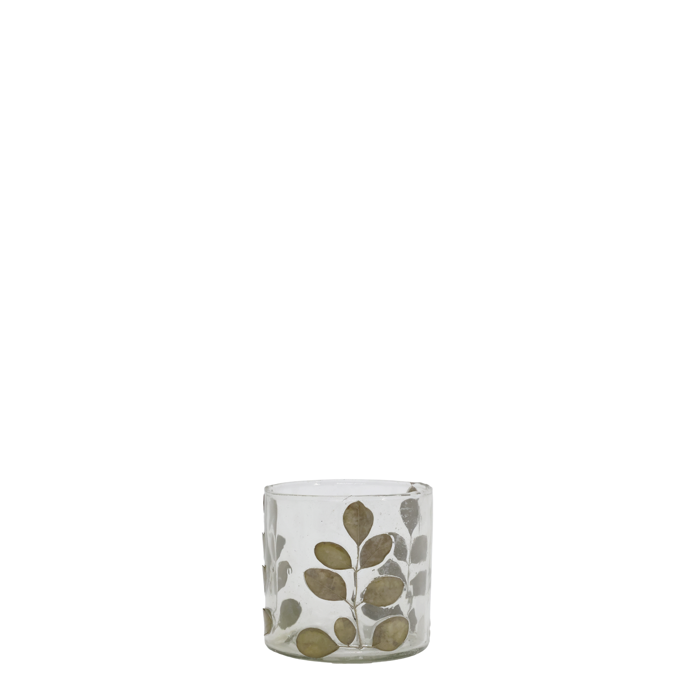 Deko Windlicht Glas mit getrockneten Blättern, 8 cm