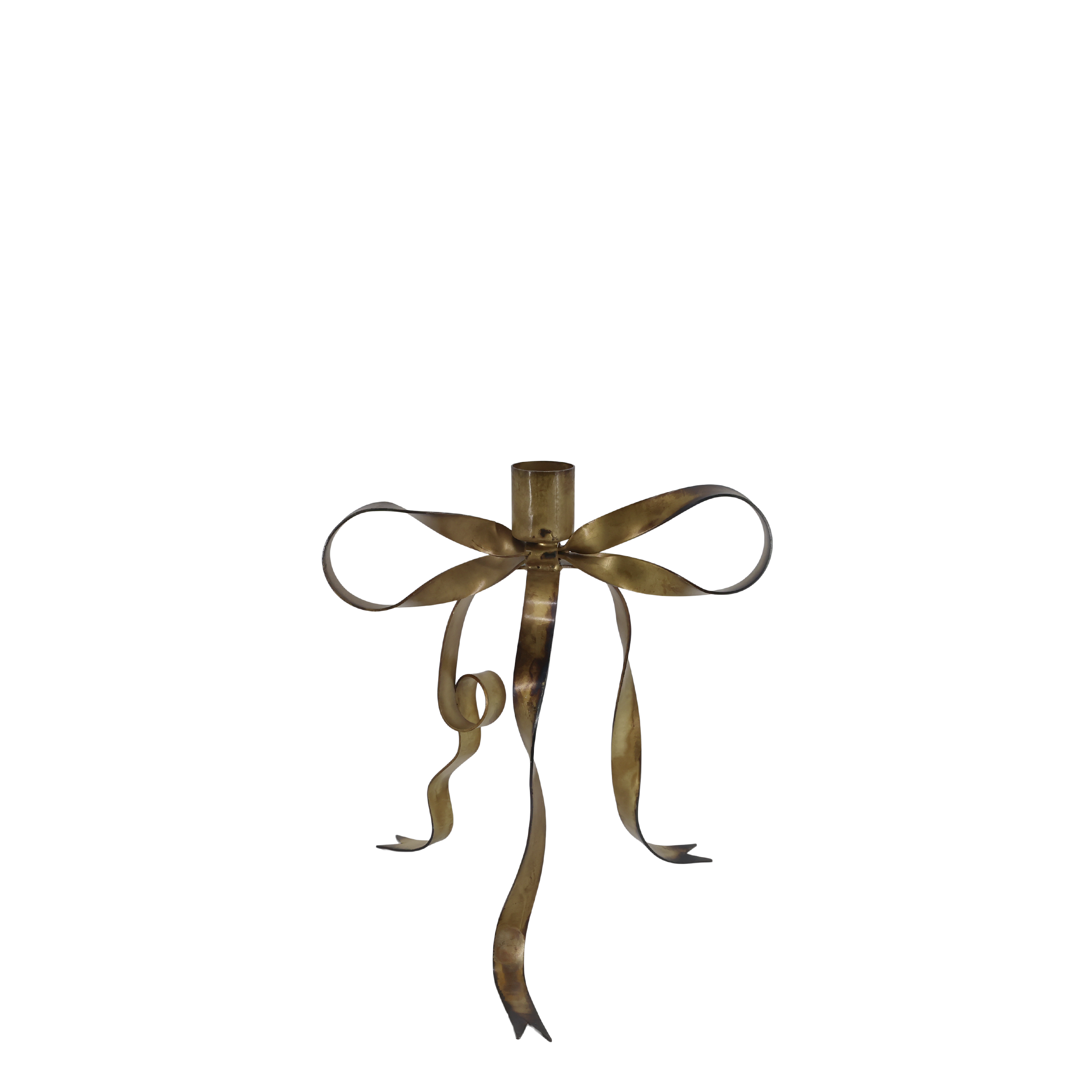 Kerzenständer mit Schleife, Antique Messing, 20 cm hoch