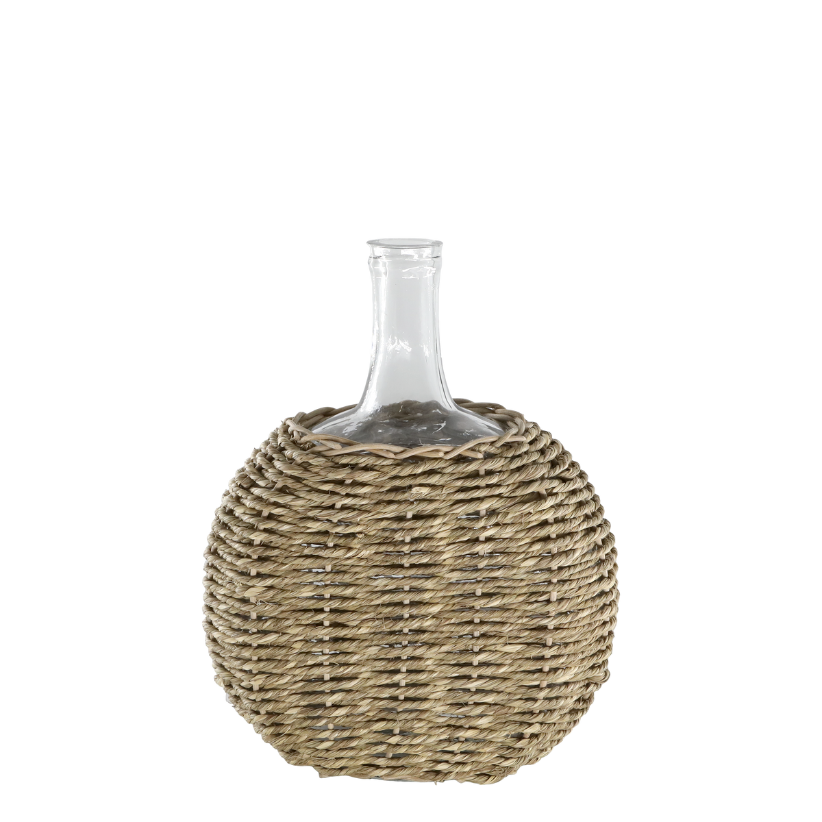Flasche mit geflochtenem Boden aus Glas und Jute, 28 cm hoch