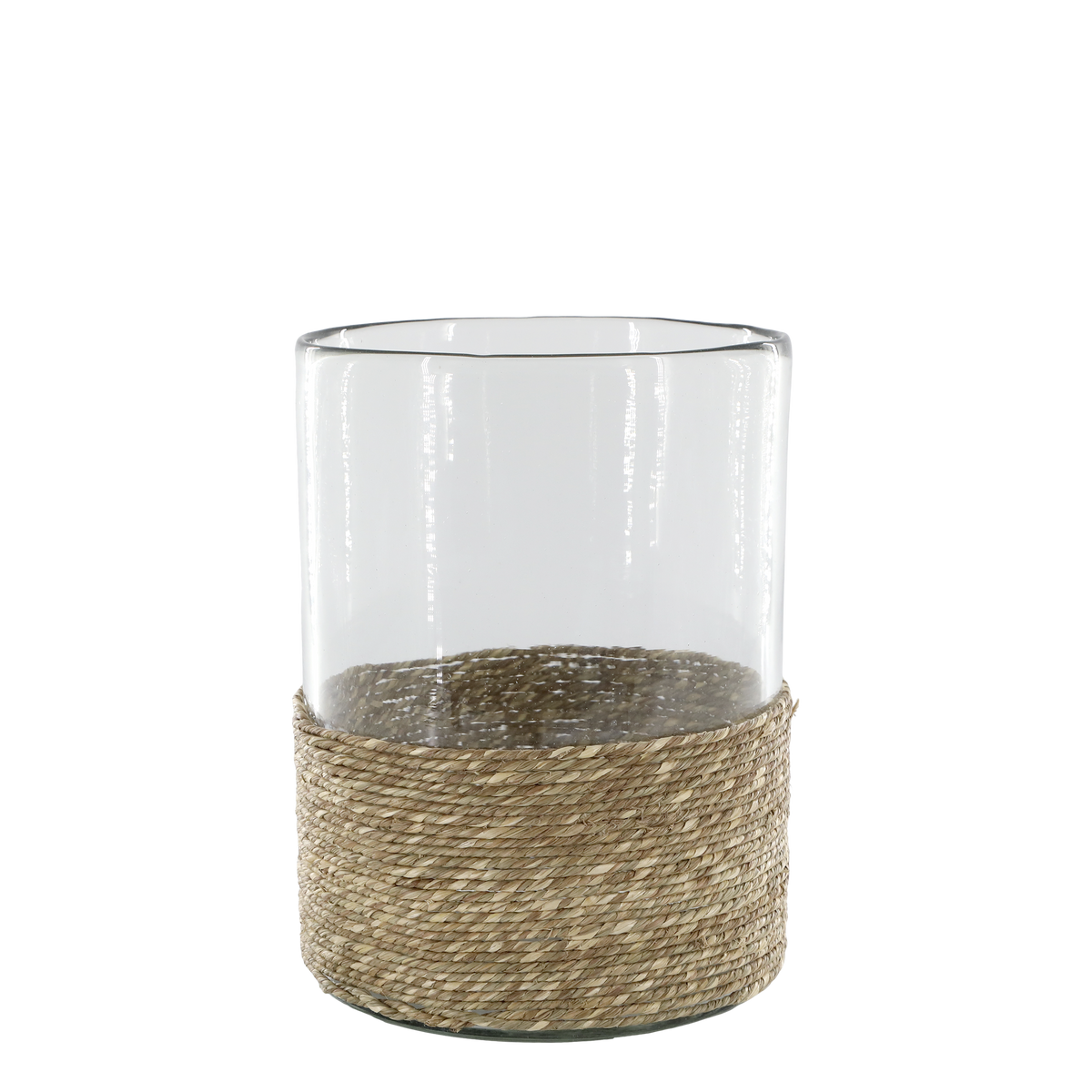 Windlicht Glas mit Jutegeflecht, 26 cm hoch, natur