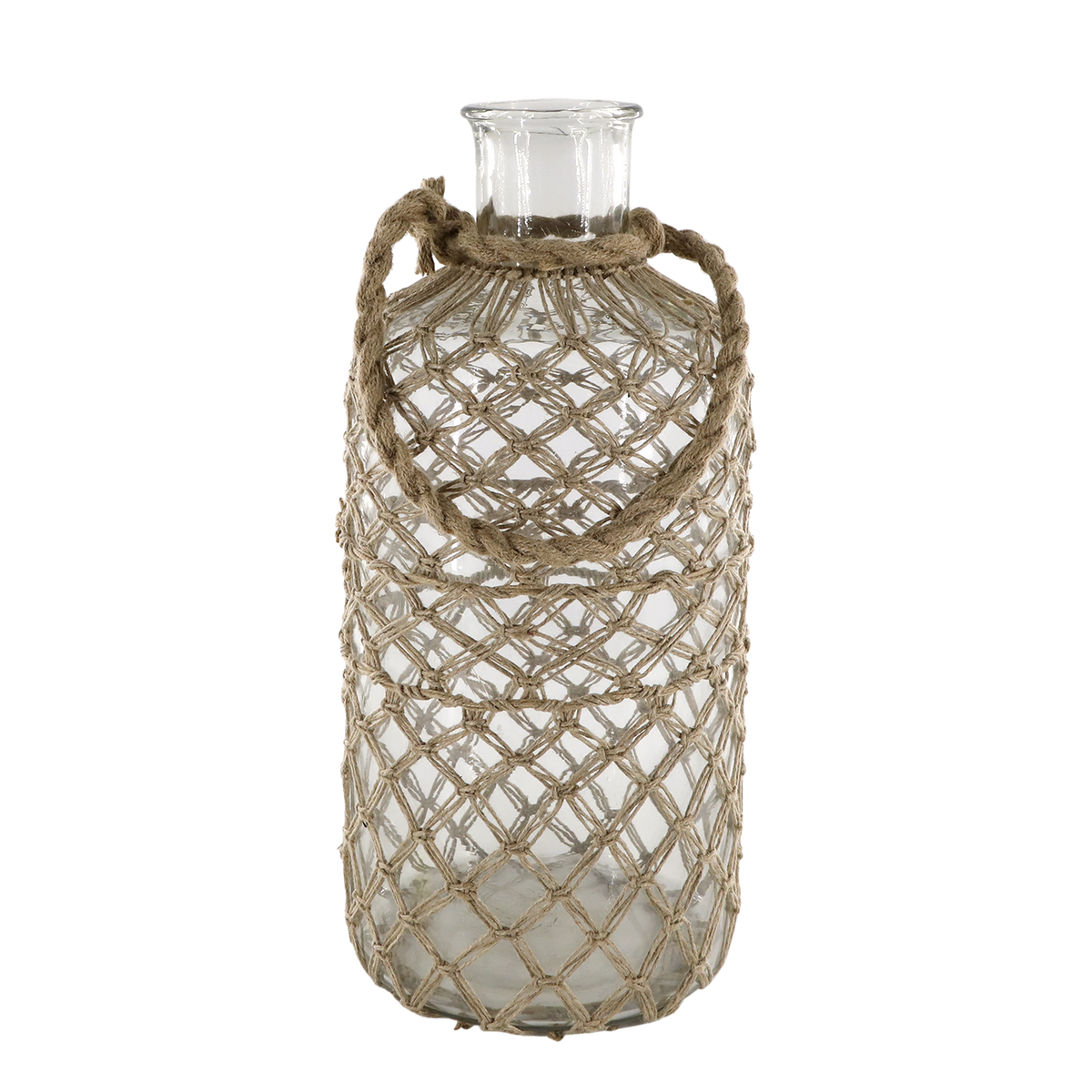 Flasche mit Jutegeflecht und Henkel, 49 cm hoch
