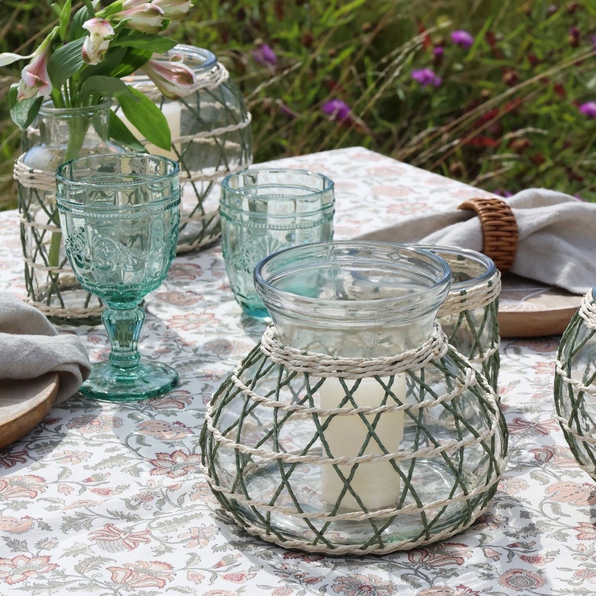 Windlicht aus Glas mit Schnur, 18 cm Durchmesser