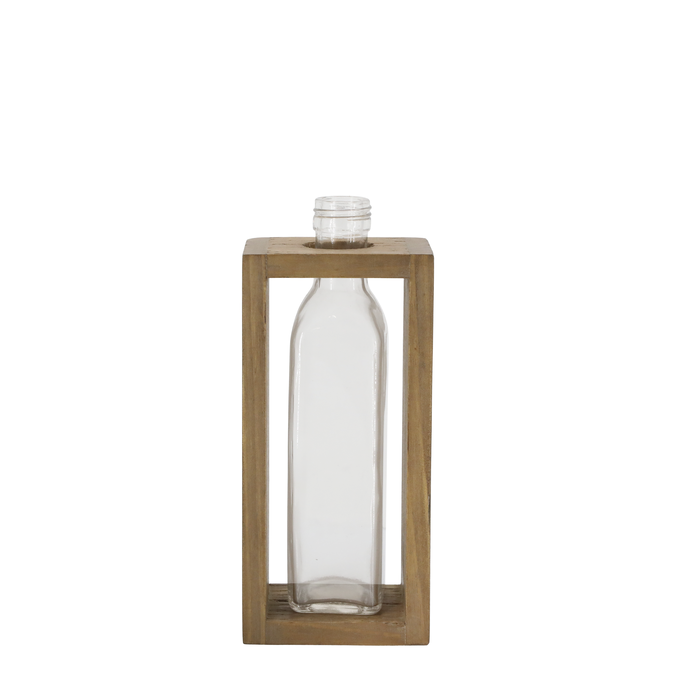 Flasche mit Holzhalter aus Glas und Kiefernholz, 22,5 cm