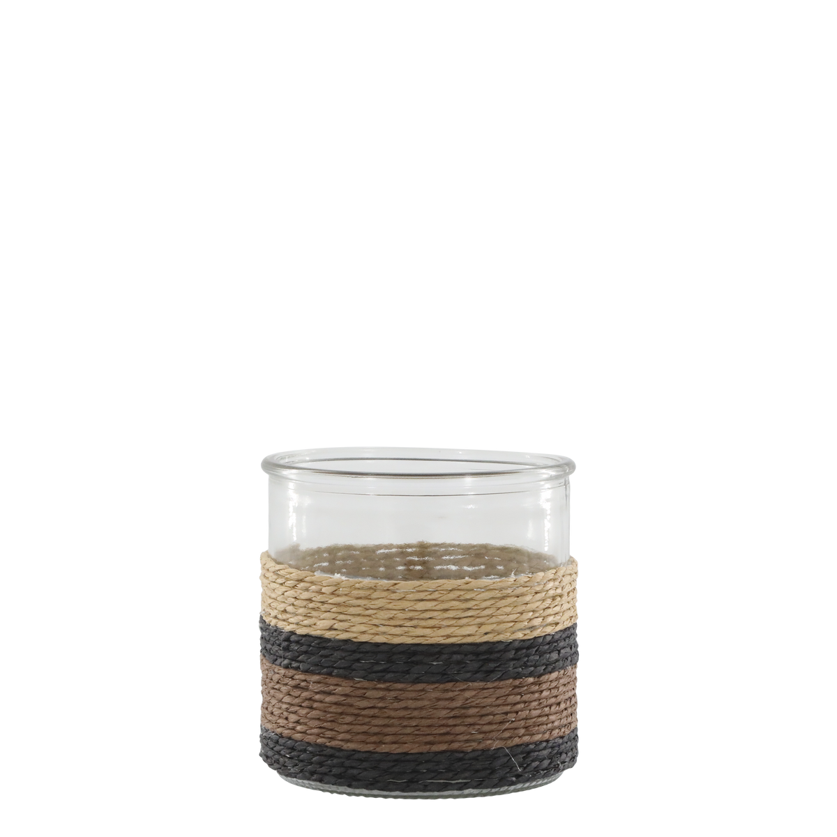 Windlicht aus Glas mit Kordel, mocca/latte, 10 cm