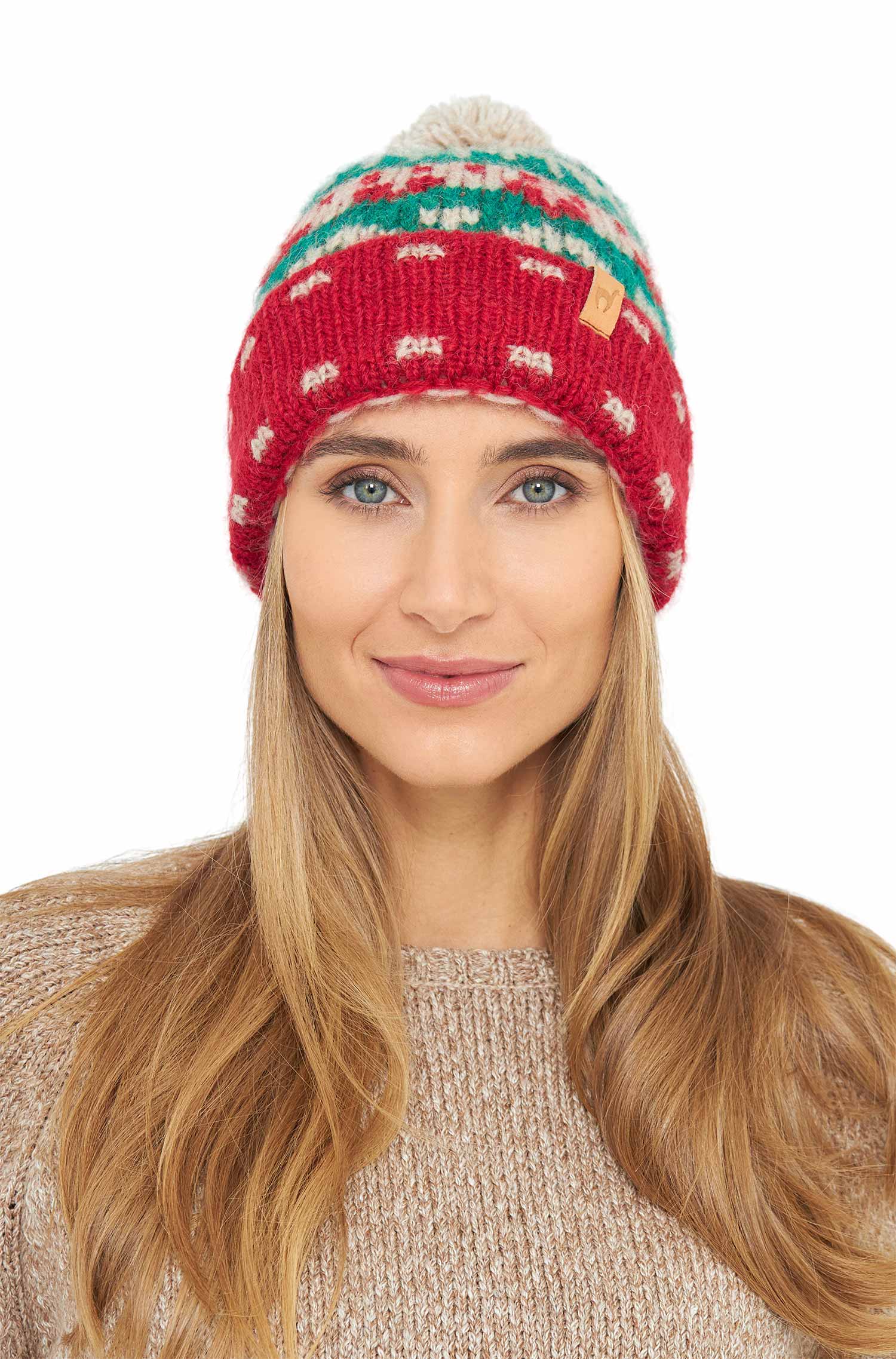 Alpaka Bommel-Mütze NAVIDAD aus Alpaka-Merino-Mix