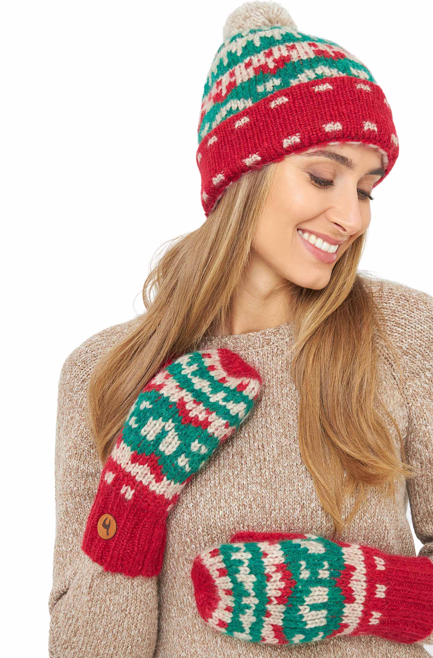 Alpaka Bommel-Mütze NAVIDAD aus Alpaka-Merino-Mix