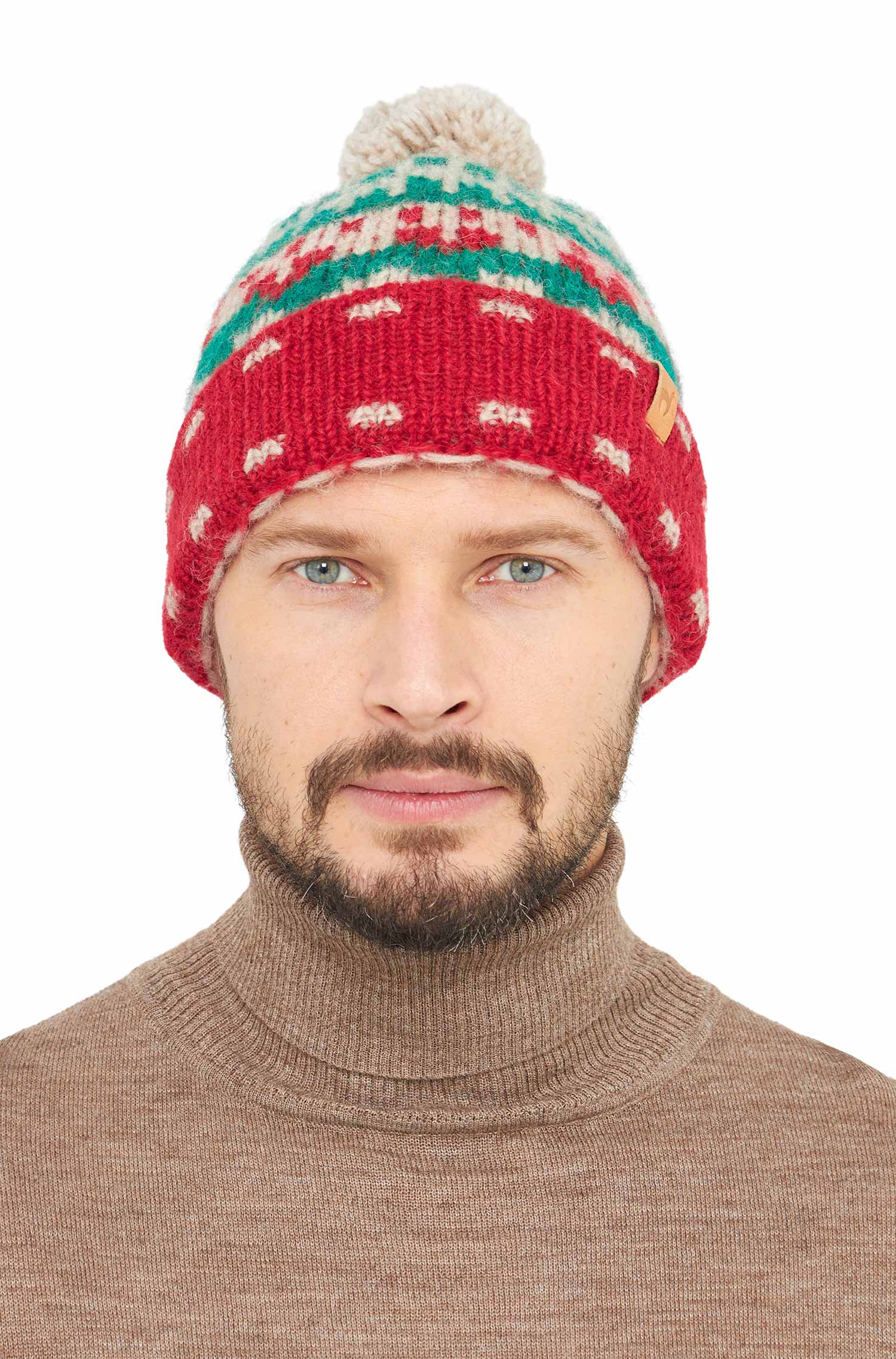 Alpaka Bommel-Mütze NAVIDAD aus Alpaka-Merino-Mix