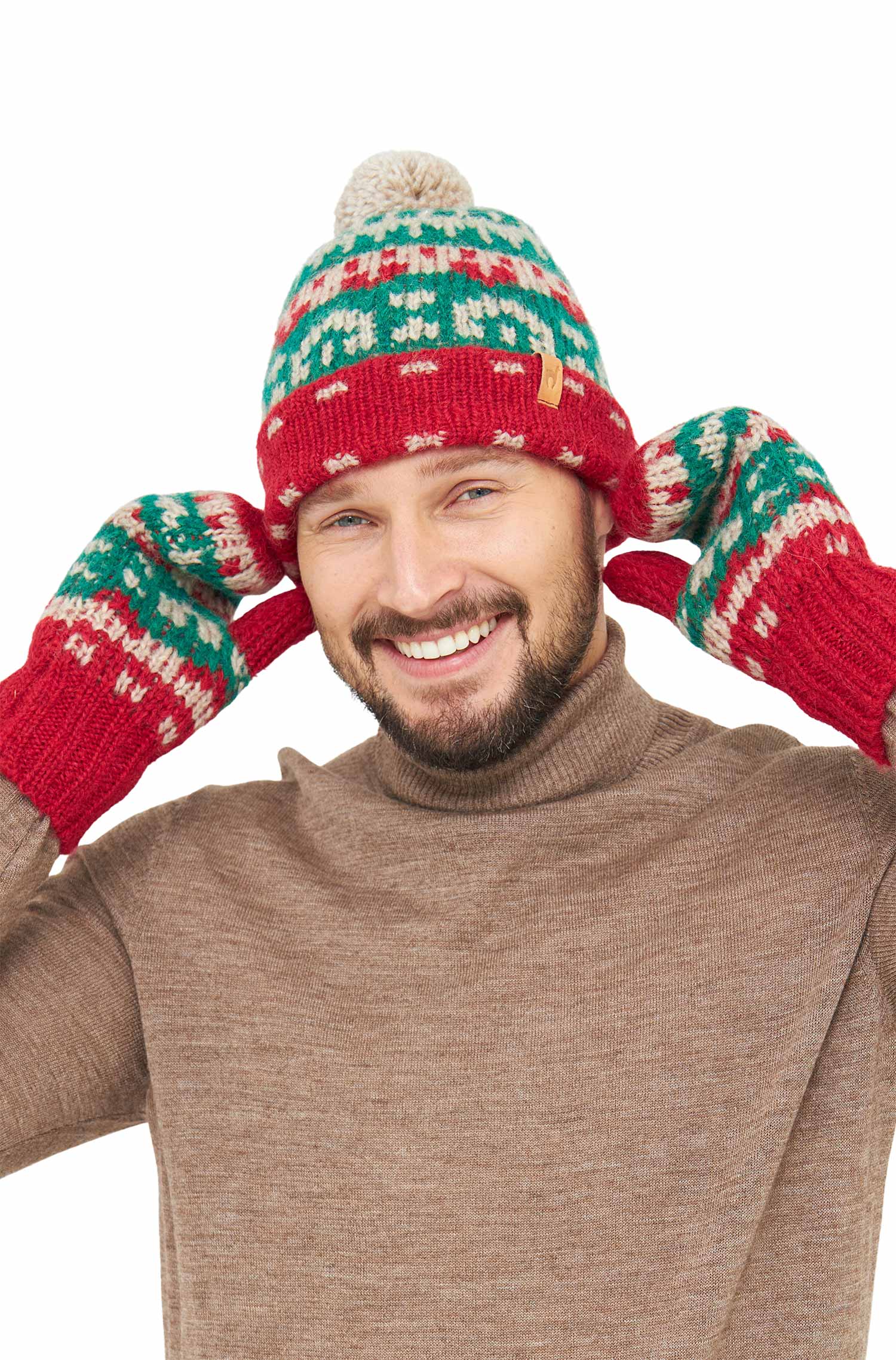 Alpaka Bommel-Mütze NAVIDAD aus Alpaka-Merino-Mix