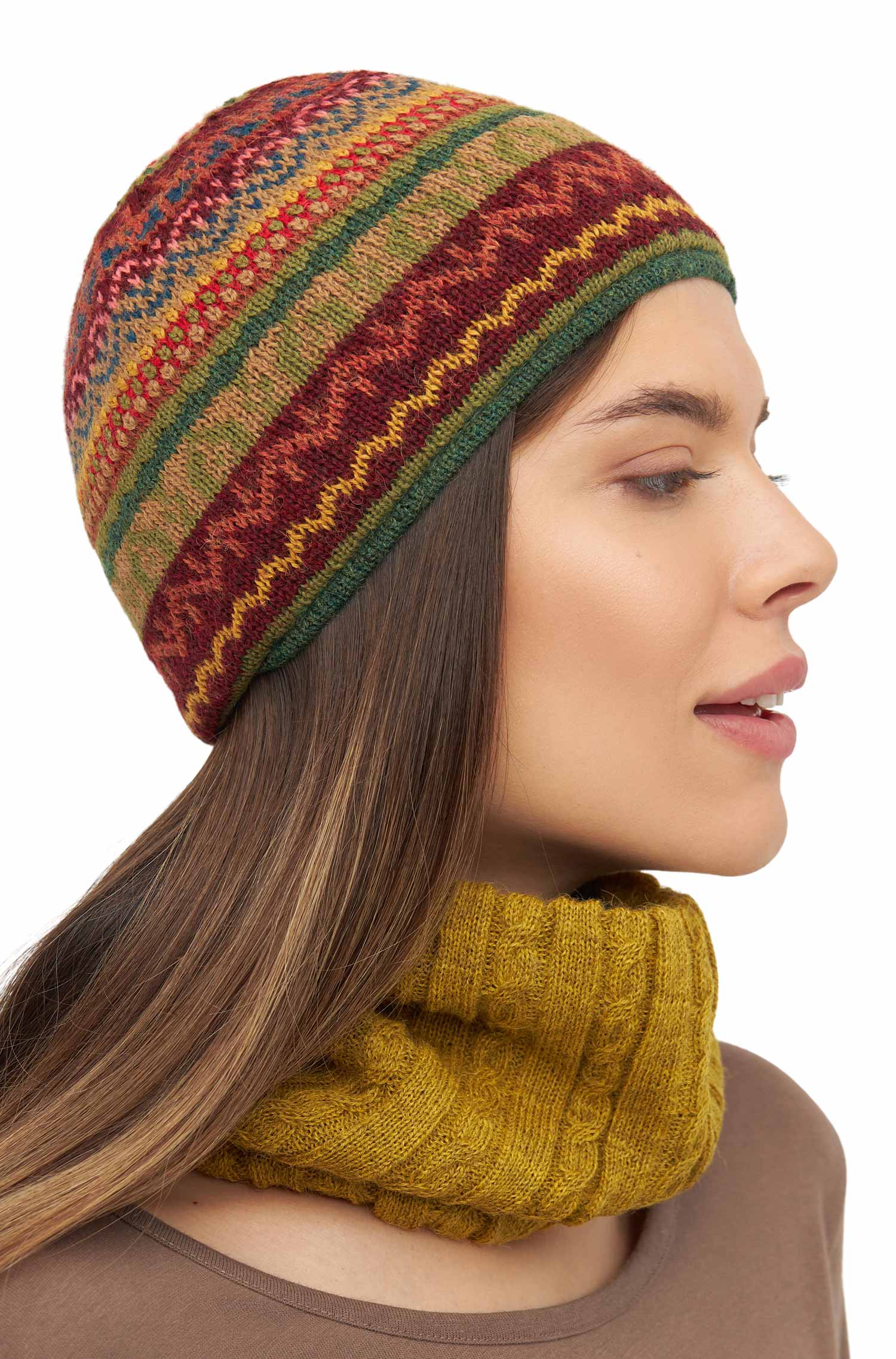 Damen Mütze aus 100% Baby Alpaka Jacquard - weich & wärmend