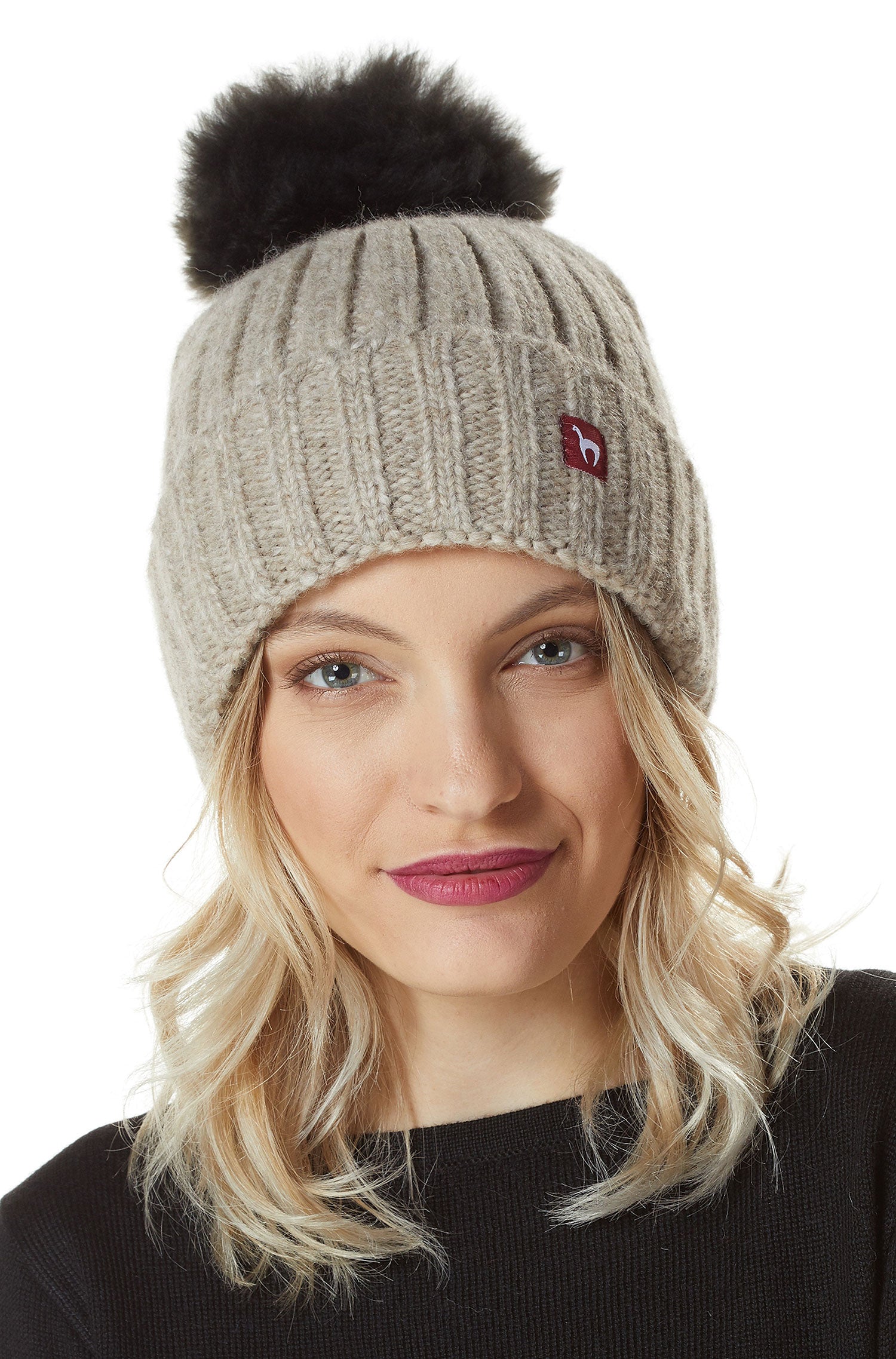 Bonnet en alpaga BIANCA avec pompon en mélange de baby alpaga et de laine
