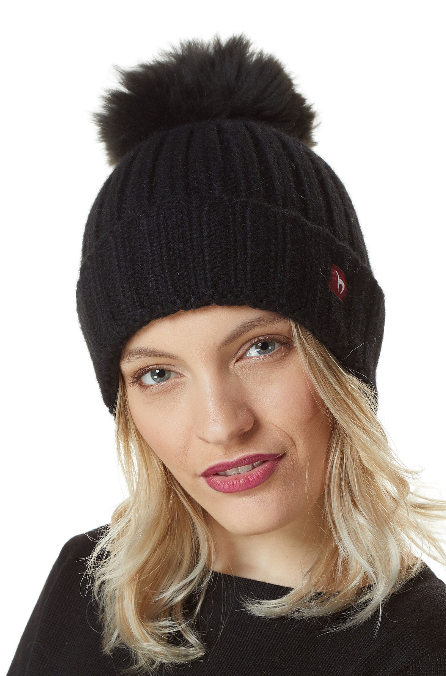 Bonnet en alpaga BIANCA avec pompon en mélange de baby alpaga et de laine