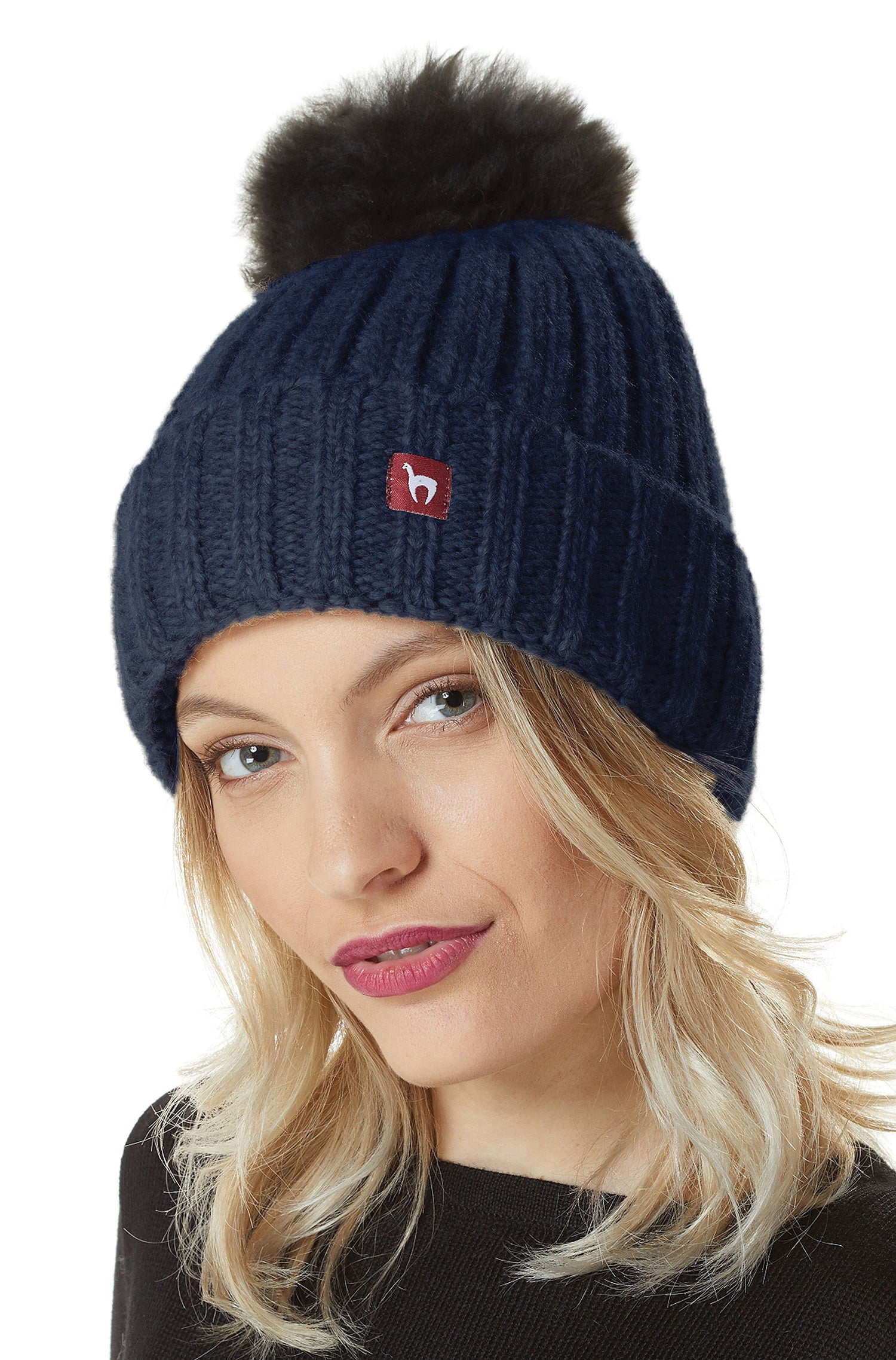 Bonnet en alpaga BIANCA avec pompon en mélange de baby alpaga et de laine