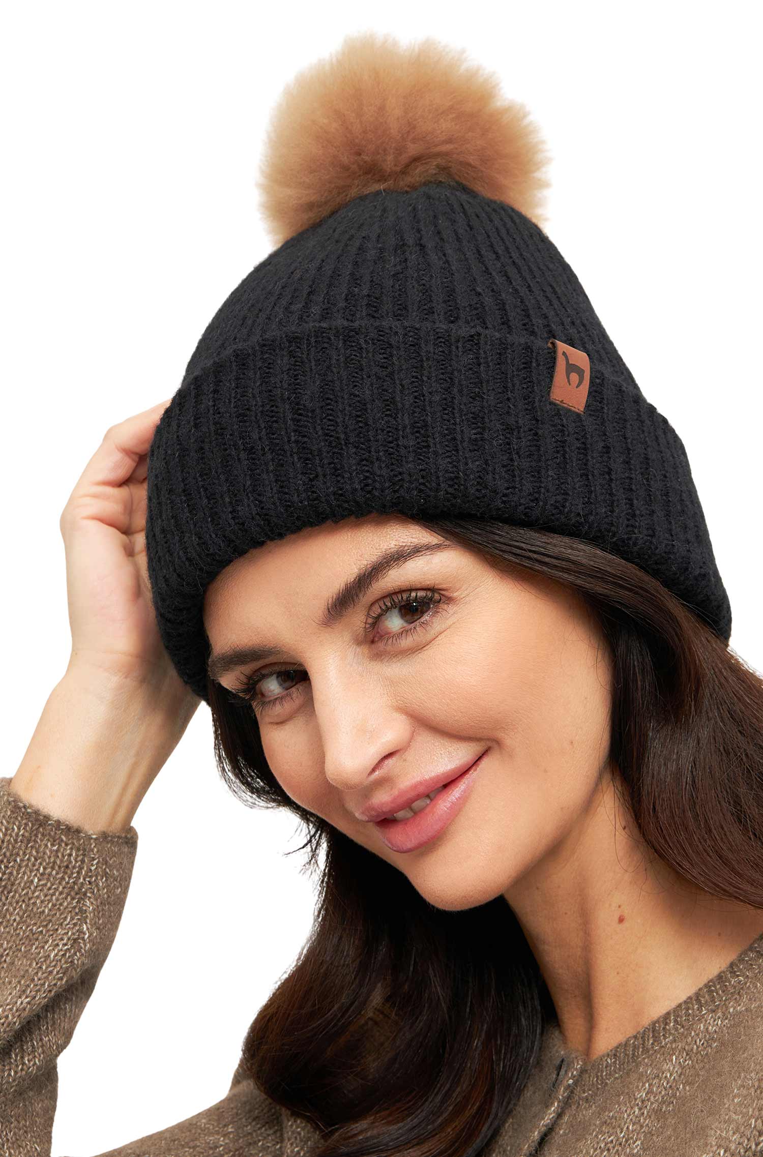 Alpaka Mütze PACA mit Bommel aus Baby Alpaka-Merino-Mix