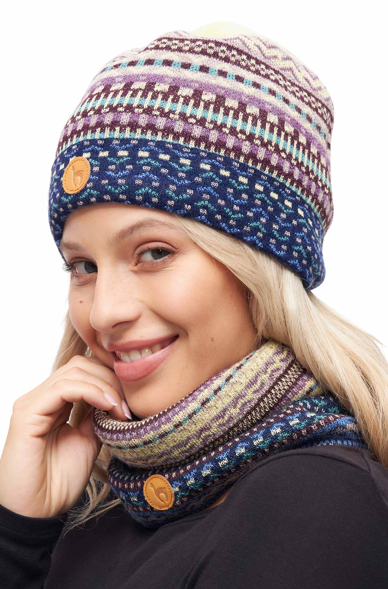 Alpaka Mützen-Stirnband-Schal DILAYA aus 100% Baby Alpaka