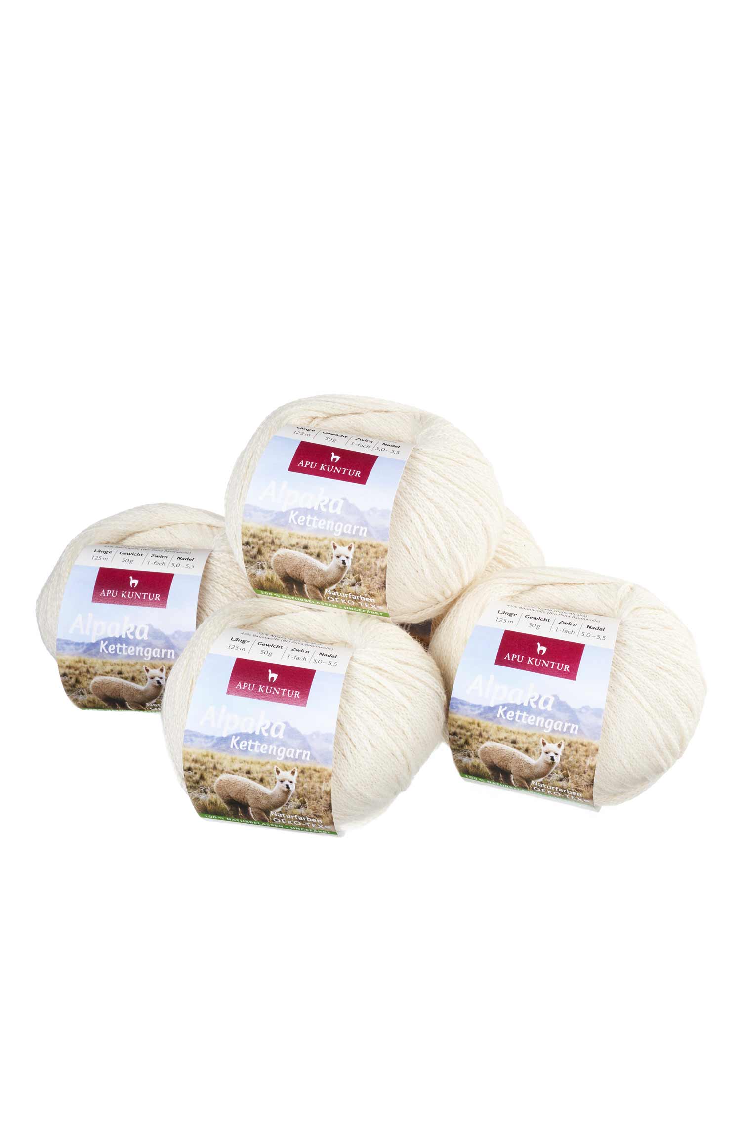 Alpaka Wolle KETTENGARN | 50g | 5er Pack | 55% Baby Alpaka (ungefärbt)