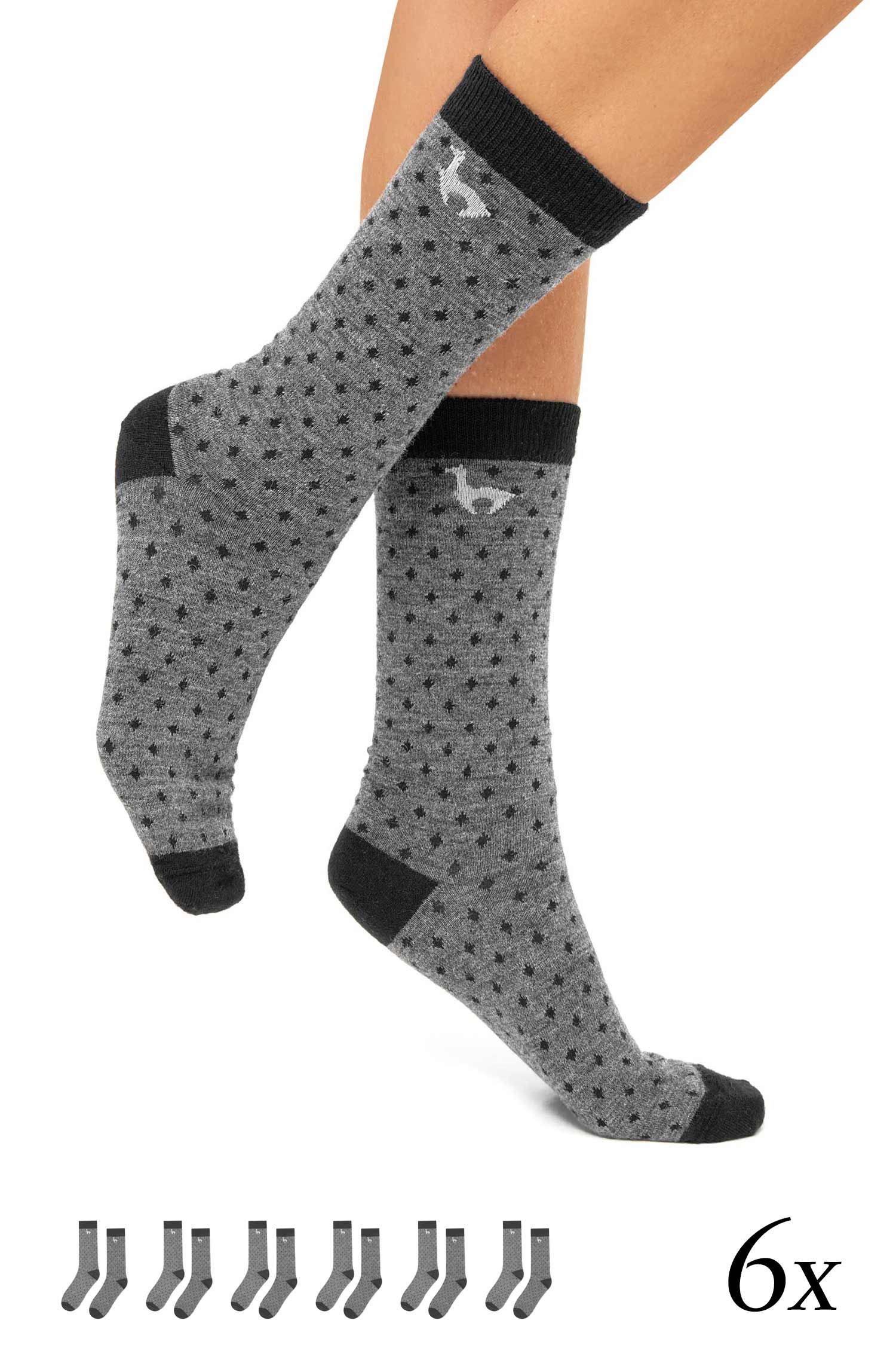 Premium Alpaka DOTTED SOCKEN 6er Pack aus Baby-Alpaka-Wolle-Mix