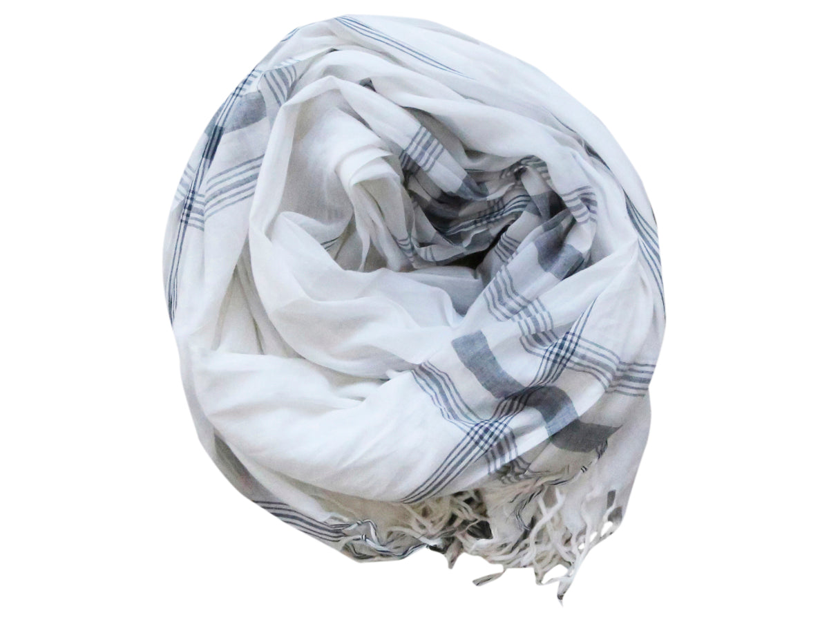Scarf w. check pattern 100% cotton L180/W100 cm white/blue