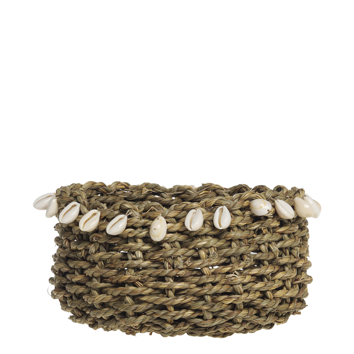 Geflochtener Korb mit Muscheln, 18 cm Durchmesser