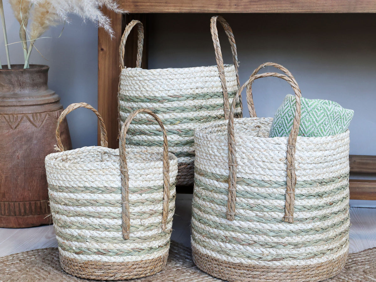 Geflochtenes Korb-Set aus Naturmaterialien, 3 Körbe