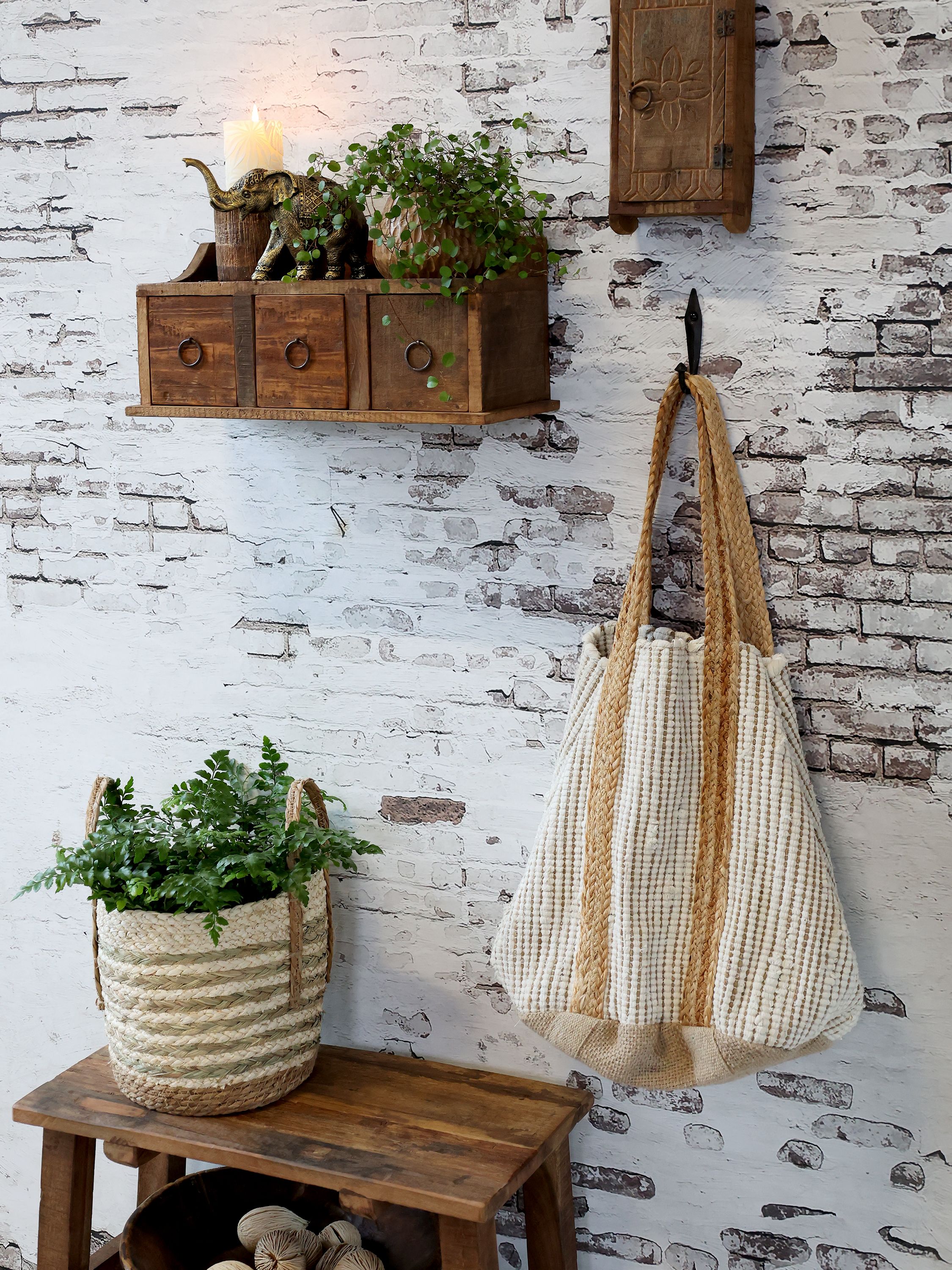 Geflochtenes Korb-Set aus Naturmaterialien, 3 Körbe