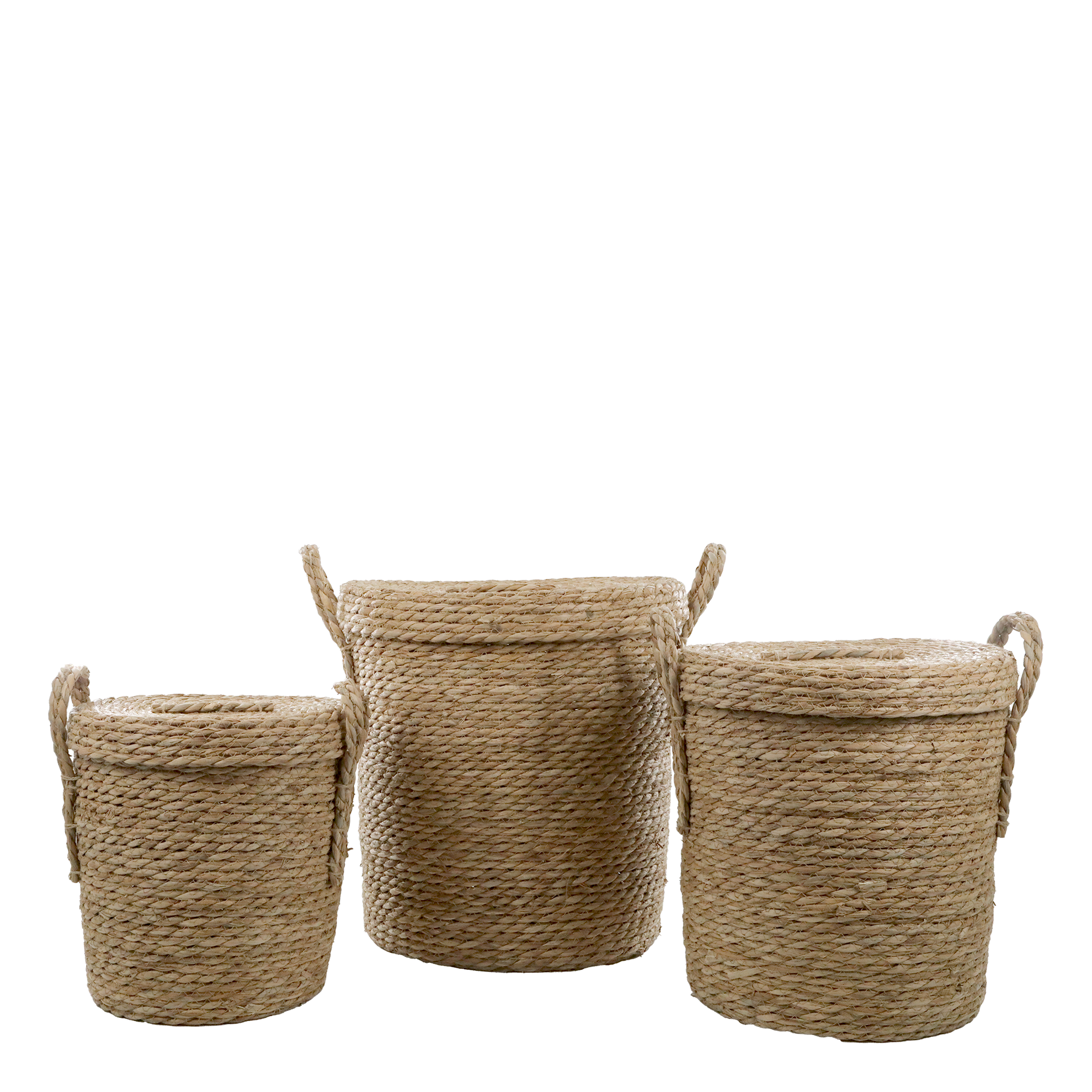 Korb mit Deckel Set aus Gras – 3 Körbe in Natur