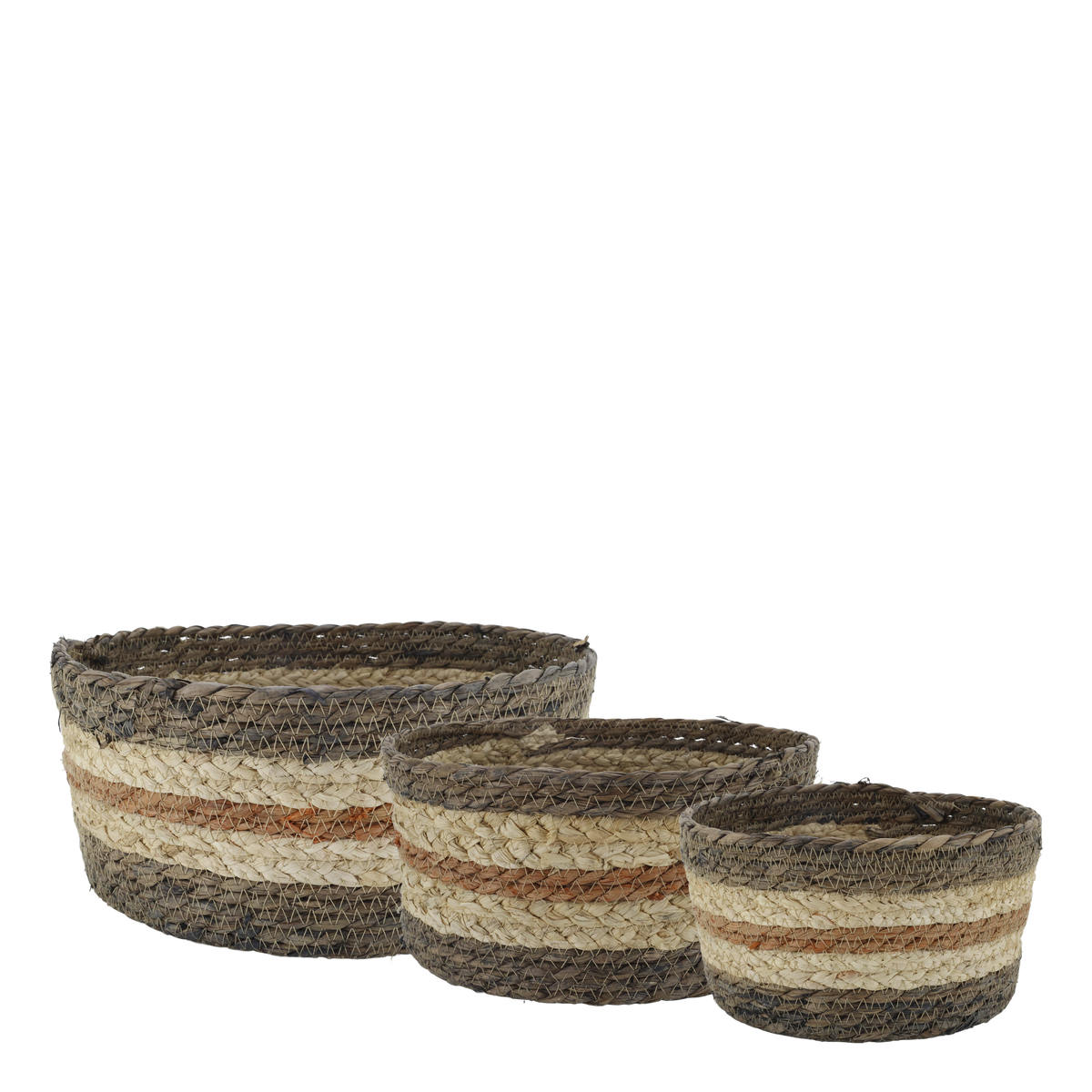 Körbe zur Aufbewahrung: 3er-Set aus Seegras, natur/oliv