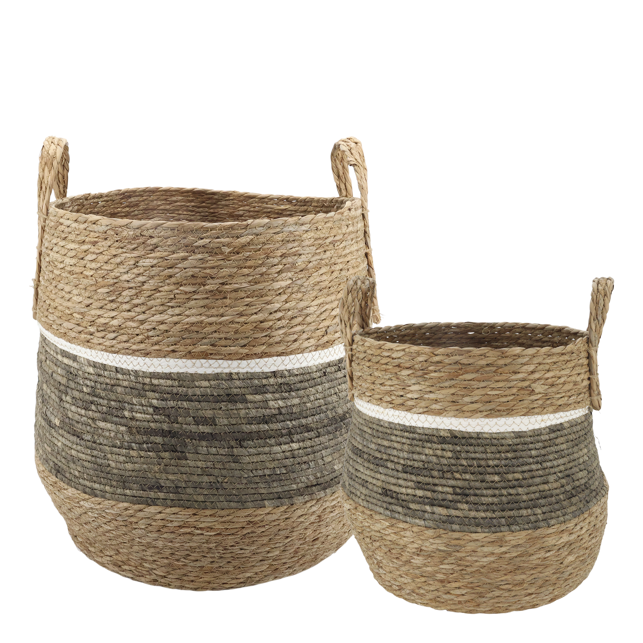 Korb mit Streifen Set von 2 – Aufbewahrungskörbe aus Seegras