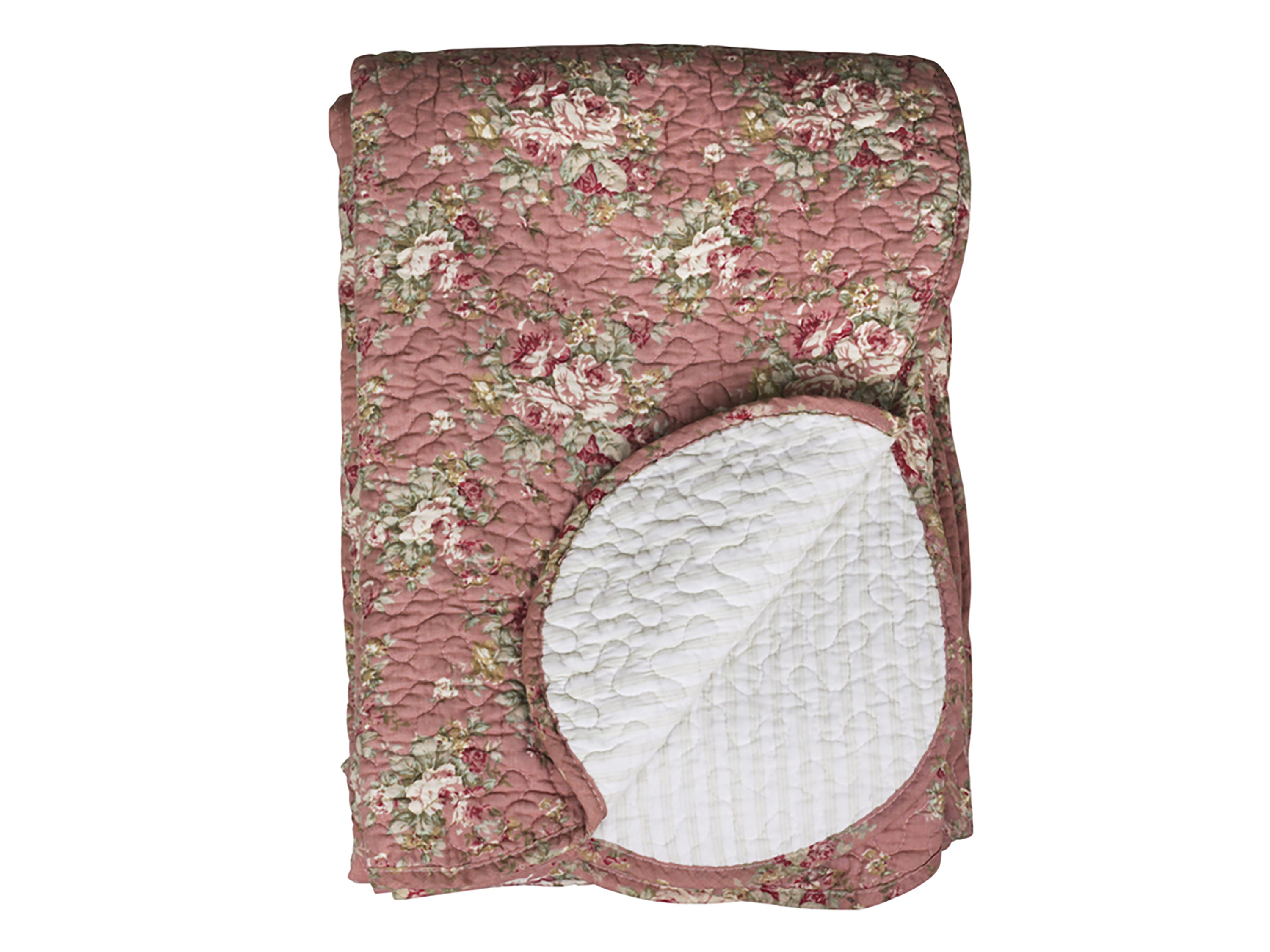 Quilt w. flowers and stripes L180/W130 cm old rose