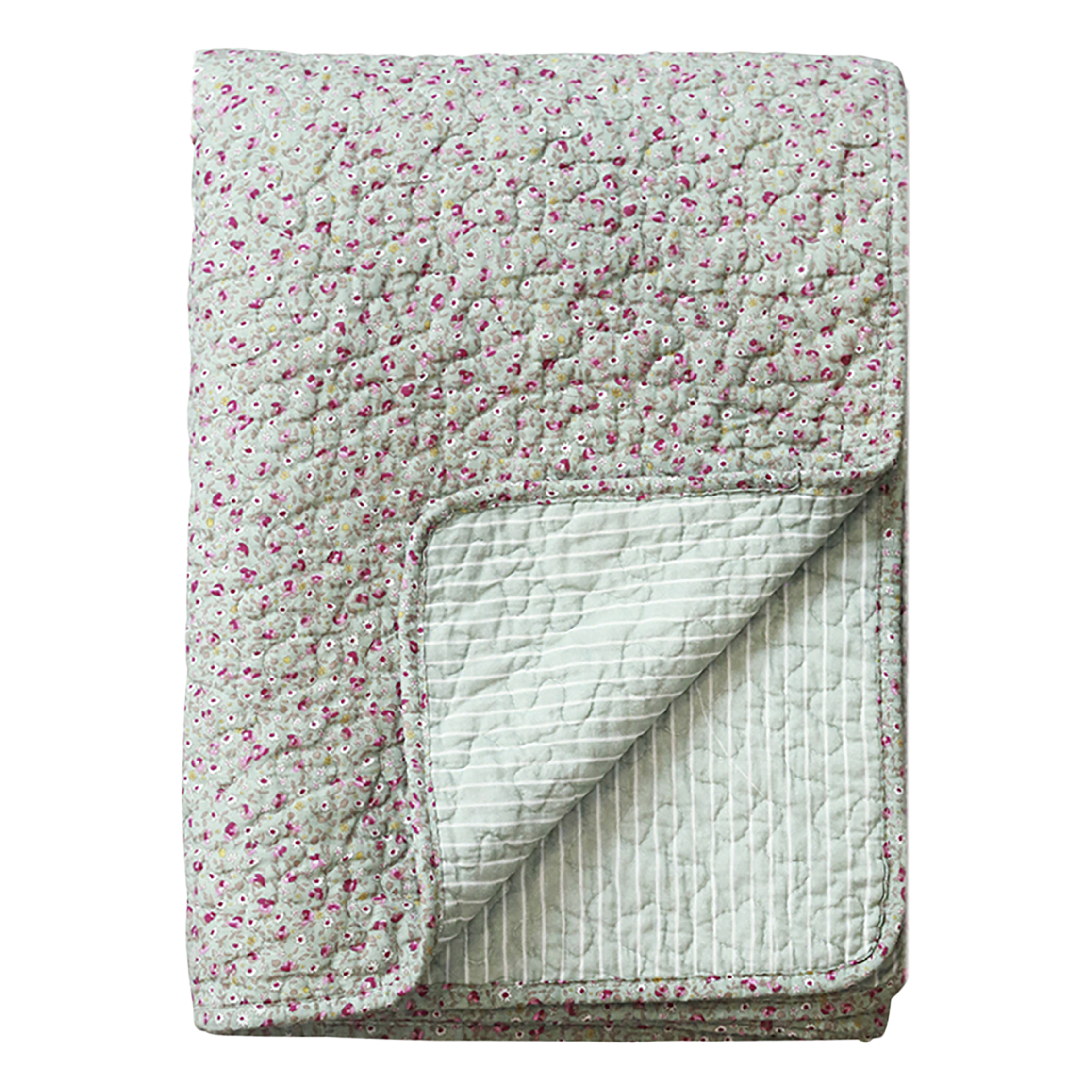 Quilt w. flowers L180/W130 cm verte