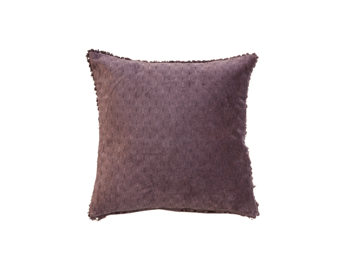 Moulin Cushion velour w pattern & fringe L40/W40 cm aubergine