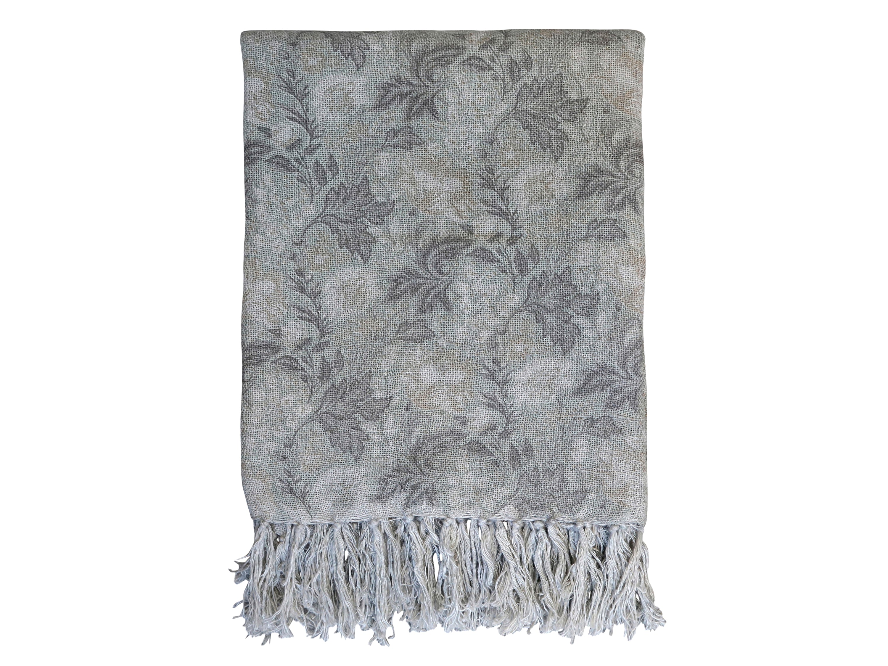 Throw w. French floral print L170/W130 cm verte