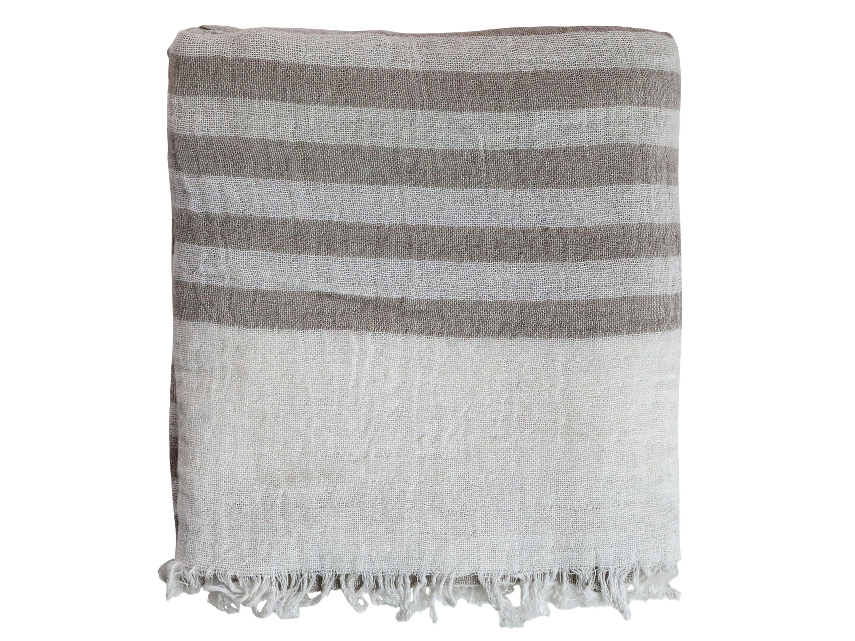 Throw w. stripes L170/W130 cm taupe