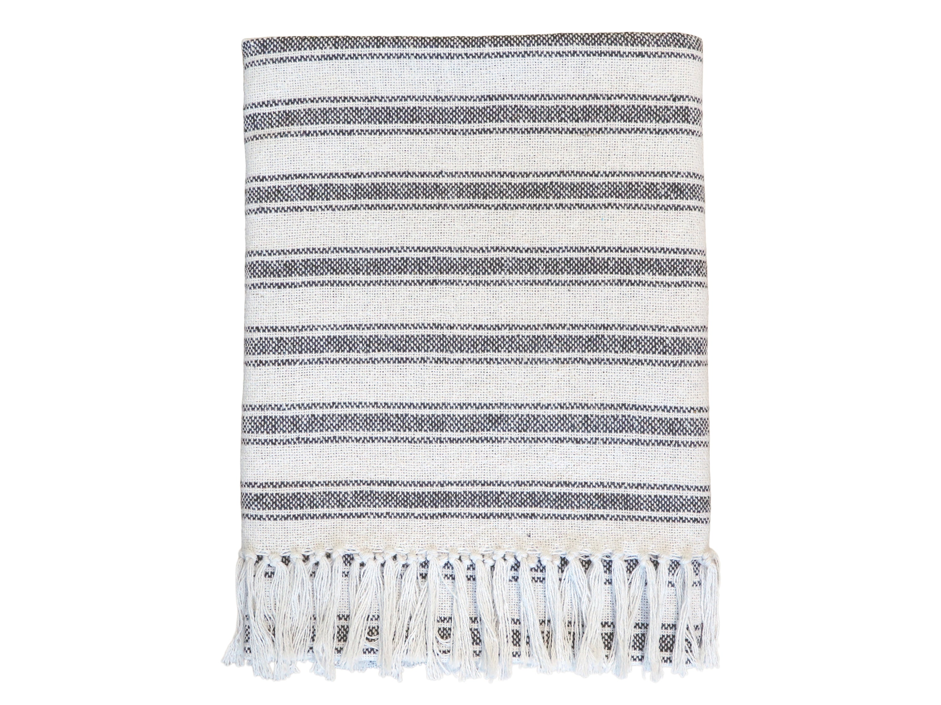 Throw of surplus yarn w. grain sack stripe L170/W130 cm coal