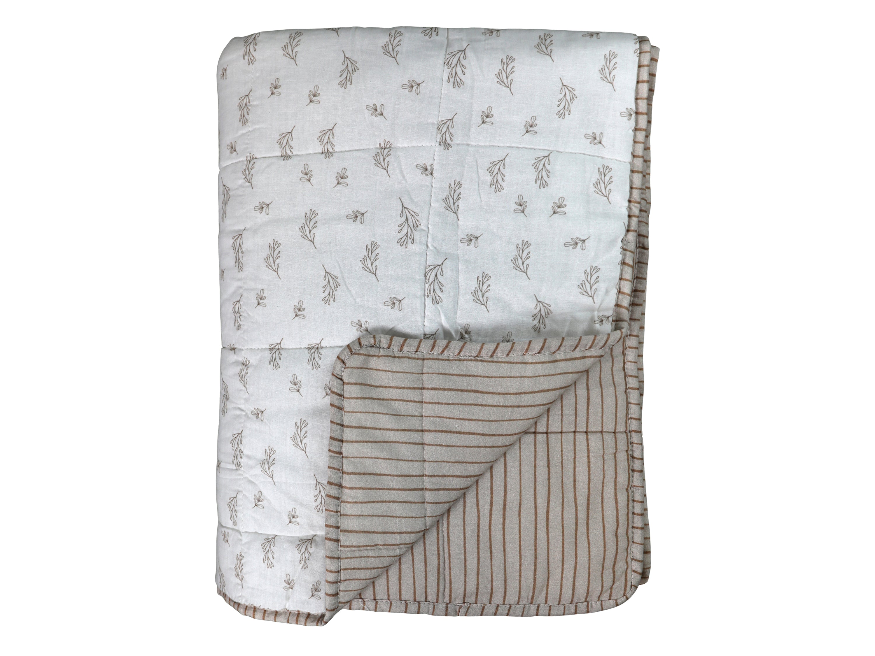 Quilt w. leaves and stripes L180/W130 cm light latte