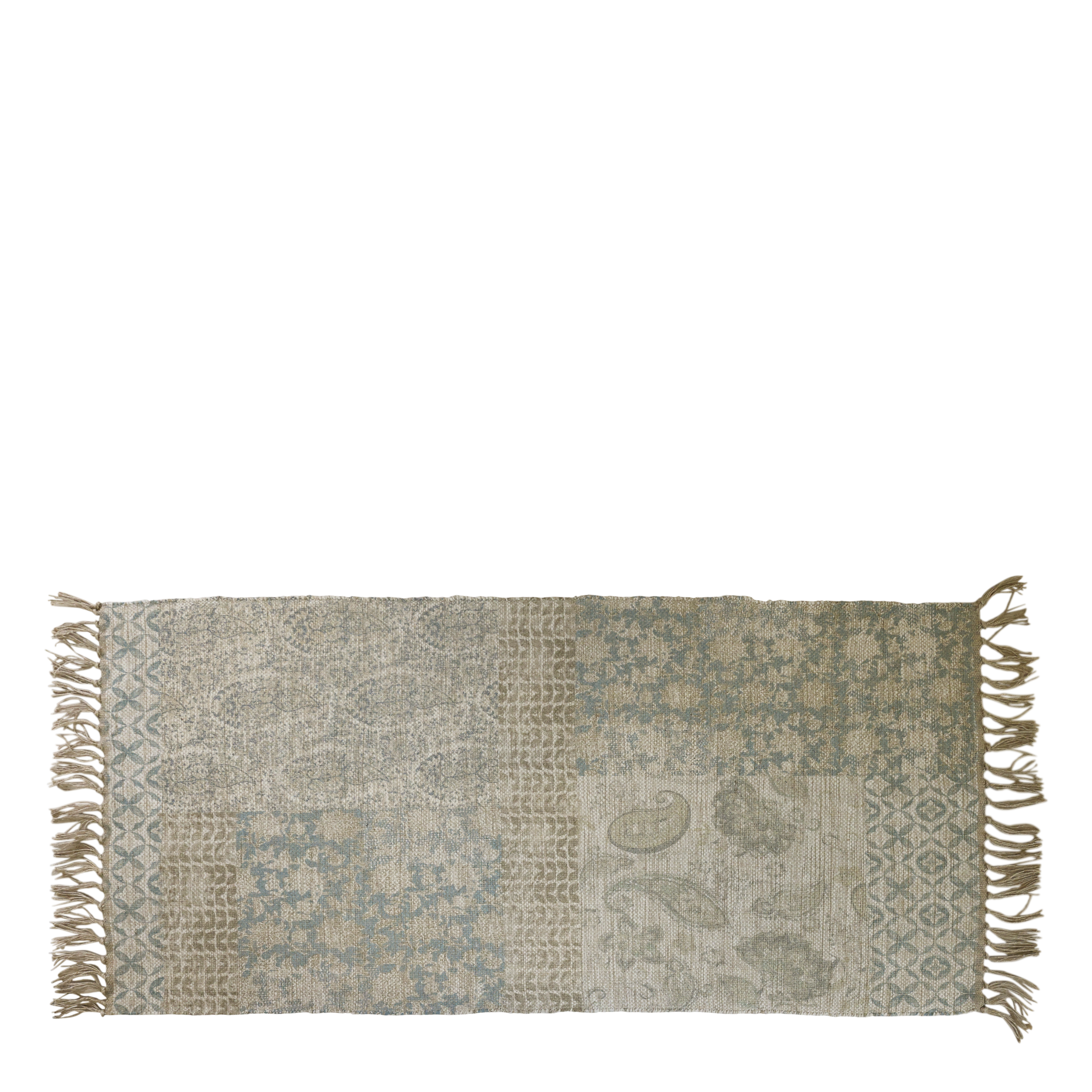 Rug w. print & fringes L150/W70 cm nature
