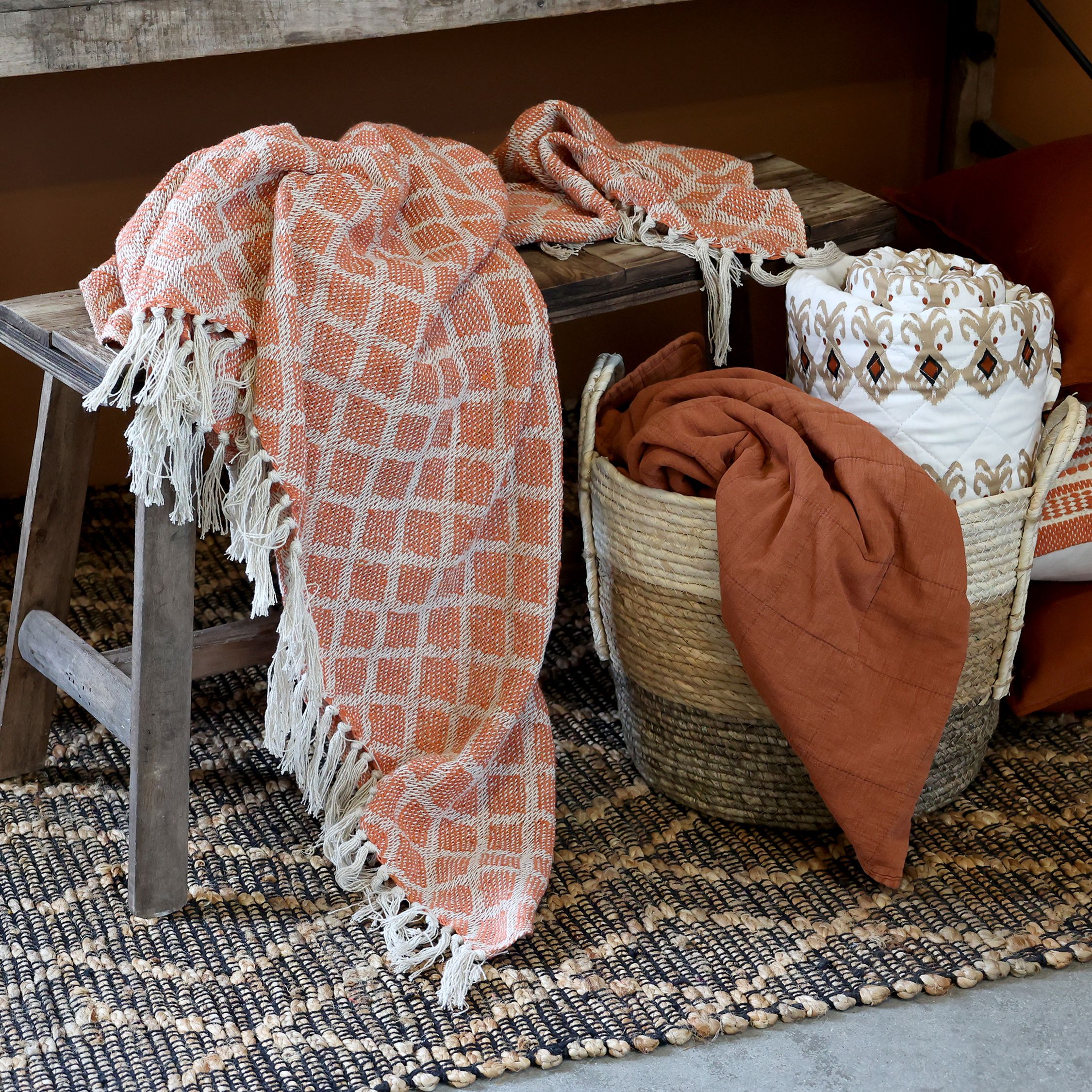 Plaid Decke Terracotta 150 cm x 130 cm Baumwolle