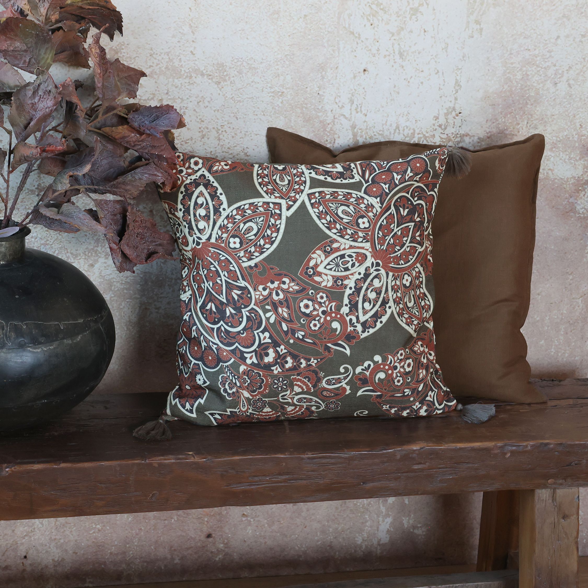 Kissenbezug 50x50 cm mit Paisley-Motiv, Terracotta