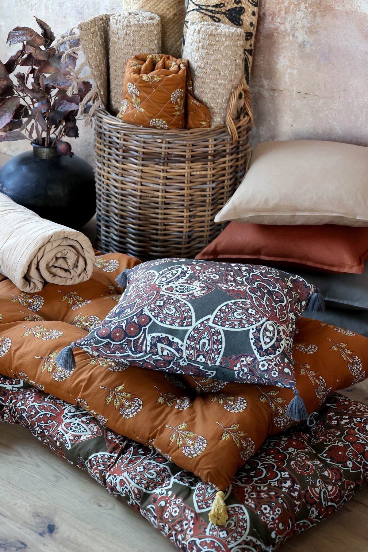 Kissenbezug 50x50 cm mit Paisley-Motiv, Terracotta