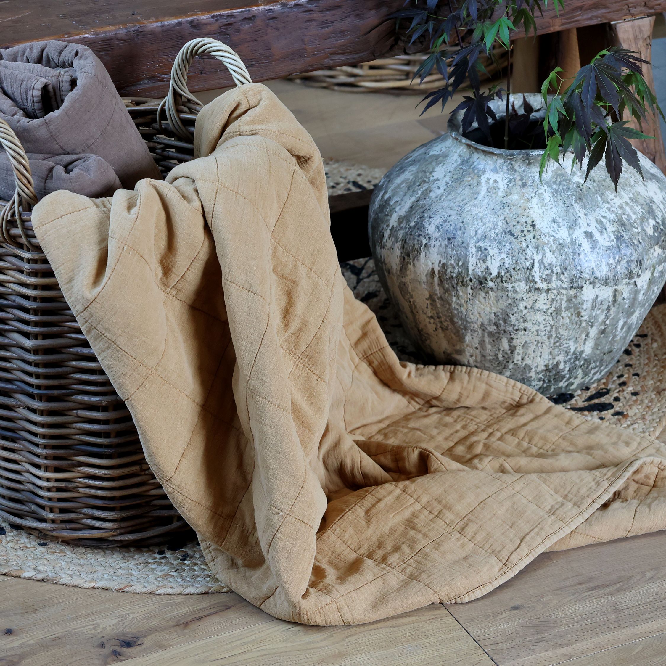 Quilt Aix Vintage in Honig, 180 cm x 130 cm