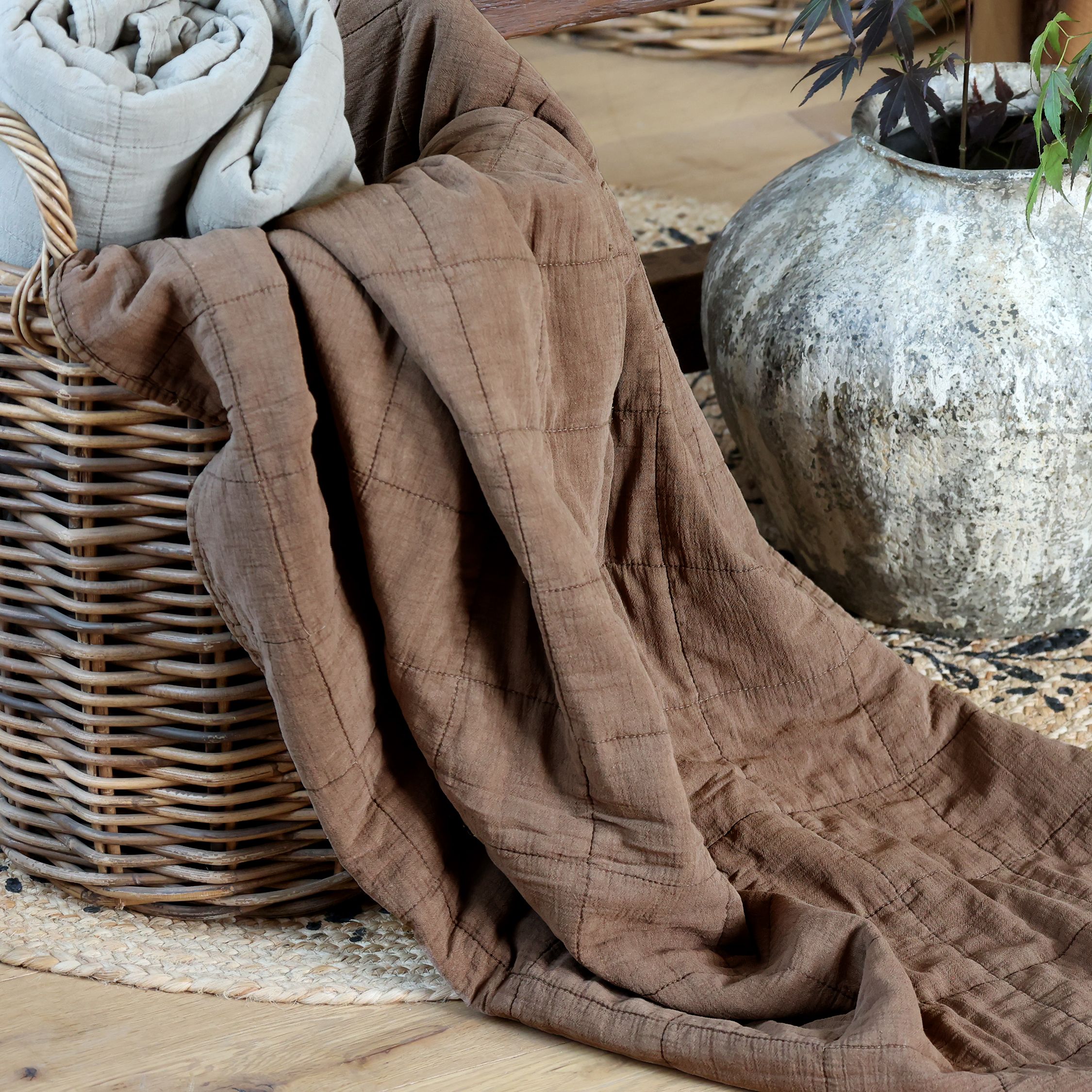 Vintage Quilt Baumwolle 180x130 cm Walnuss